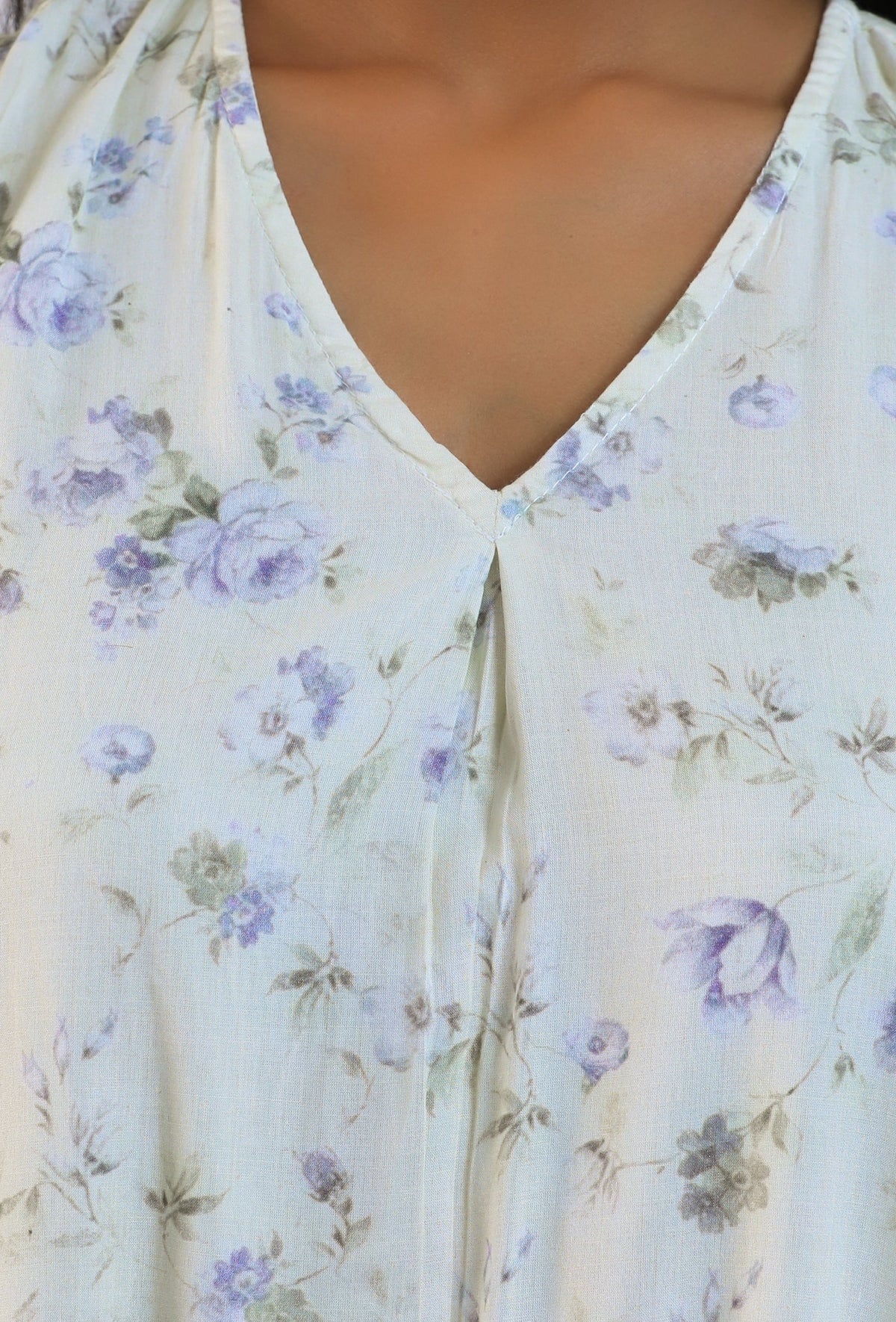 Off White Viscose Cotton Floral Kurta Set サイズ M