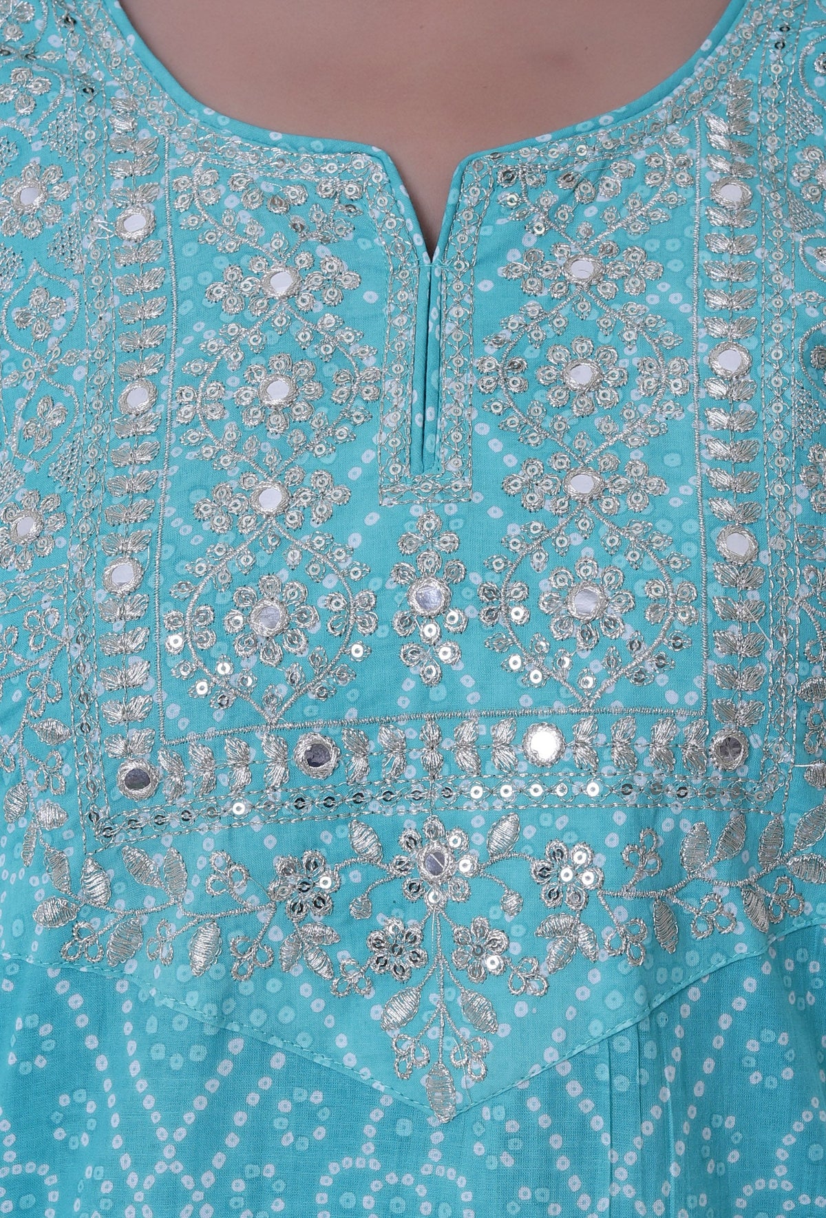 Turquoise & White Cotton Block Printed Kurta サイズ XS