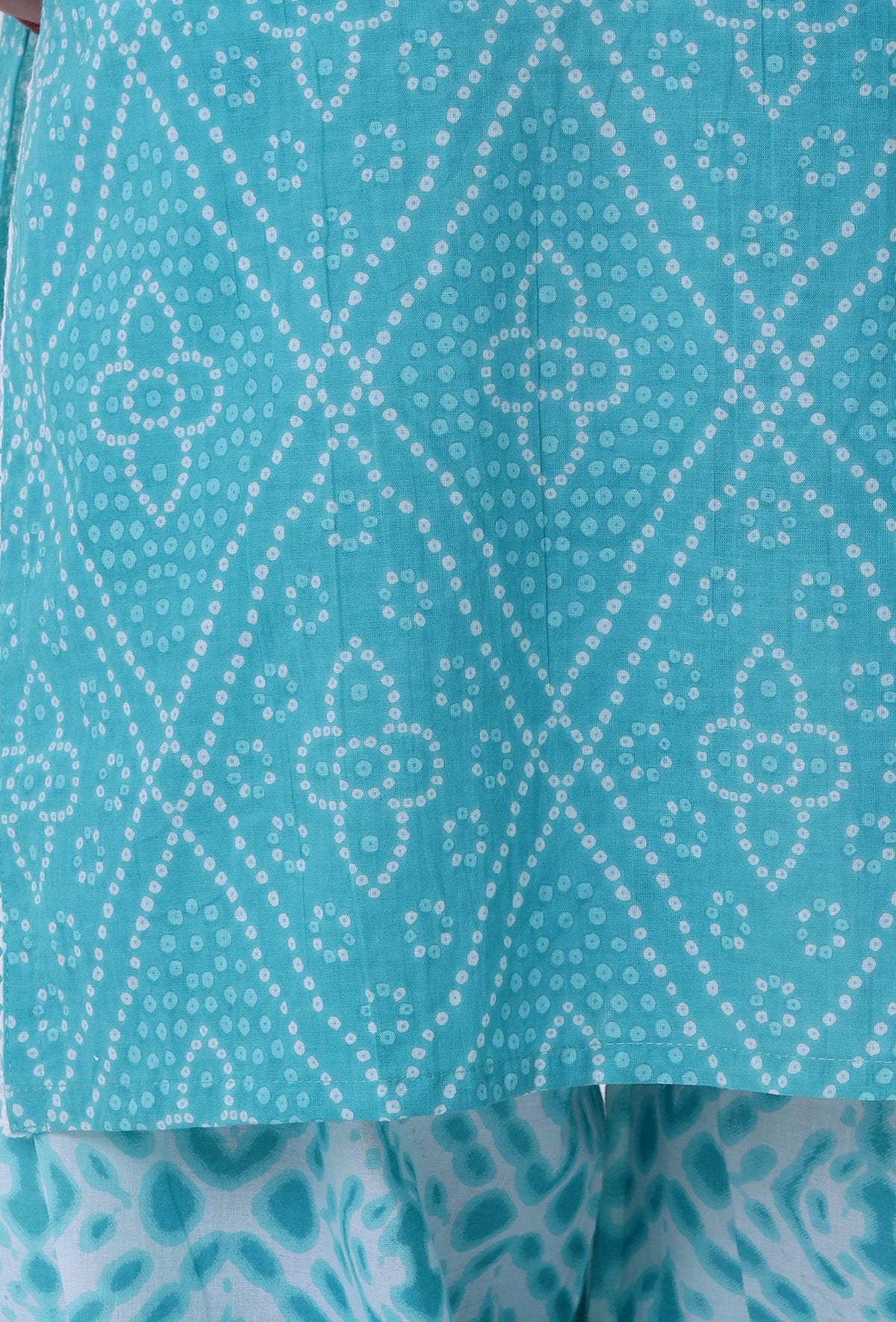 Turquoise & White Cotton Block Printed Kurta サイズ XS