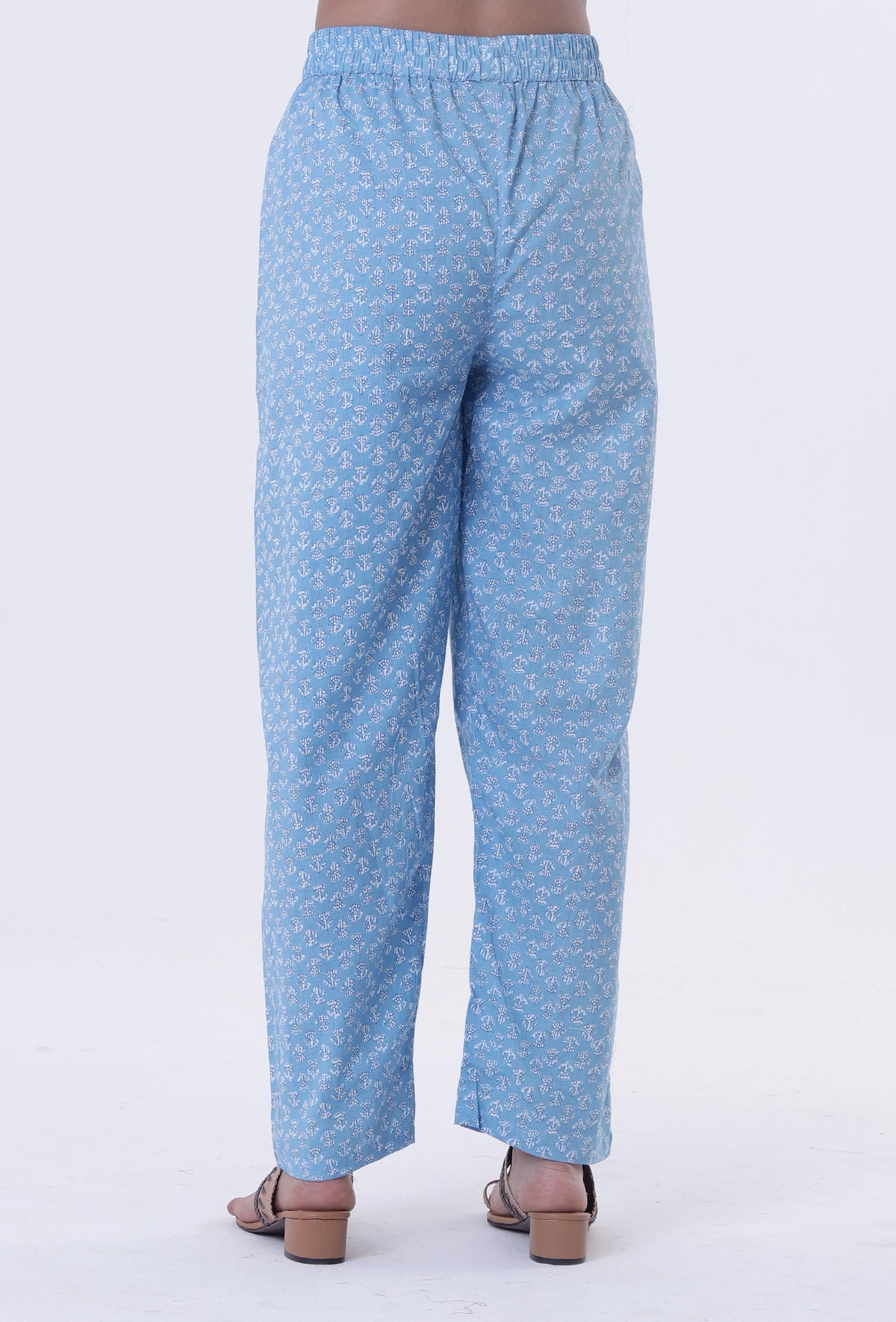 Blue & White Cotton Block Printed Pant サイズ XXL