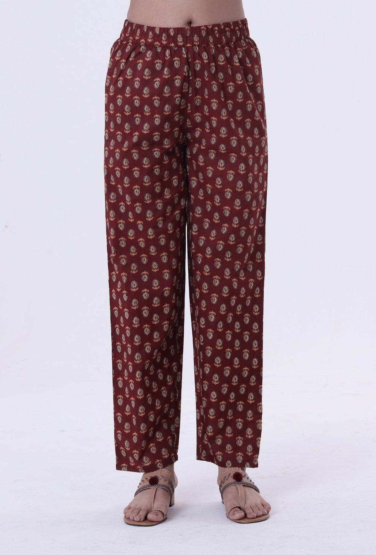 Set of 2: Red & Multicolor Cotton Block Printed Kurta & Pant クルタ S・パンツ XS