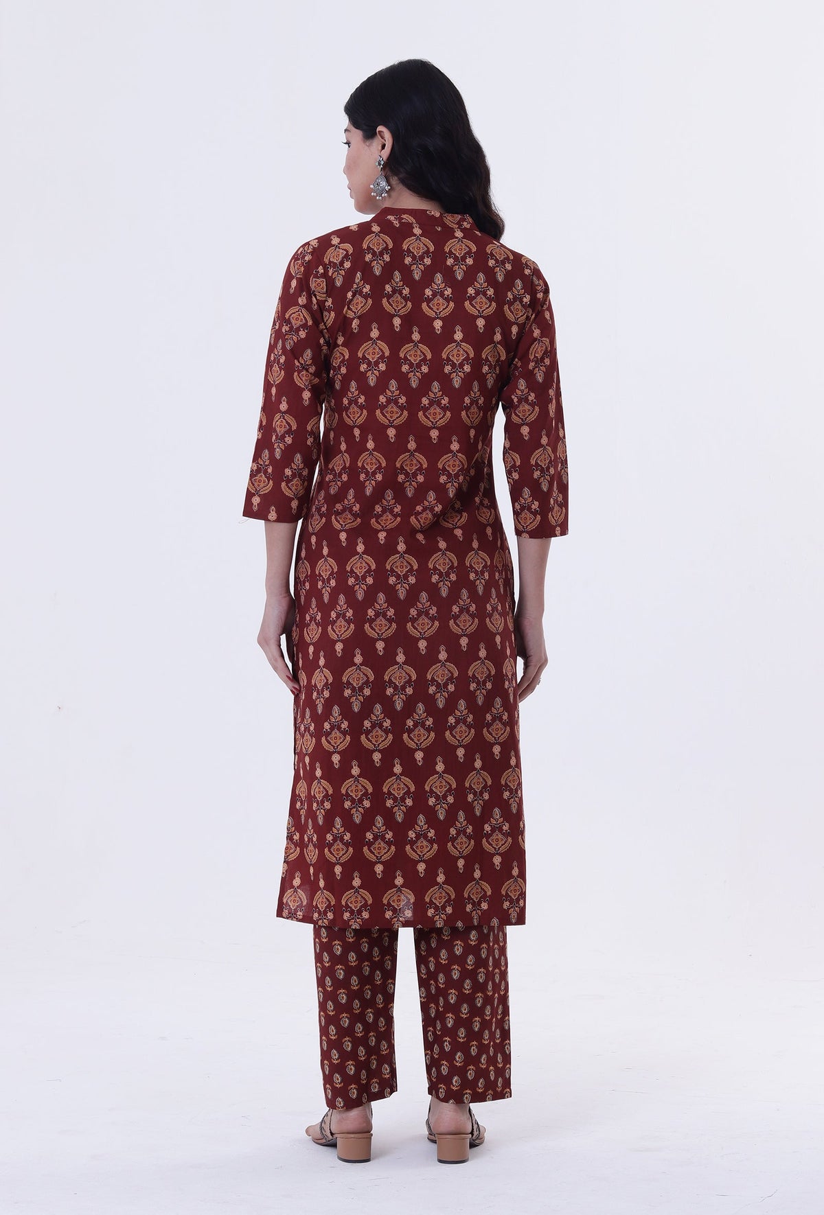 Red & Multicolor Cotton Block Printed Kurta サイズ S