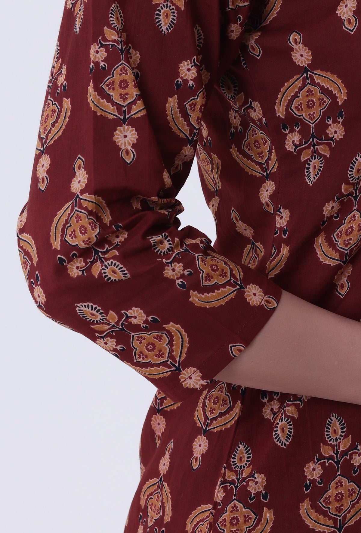 Red & Multicolor Cotton Block Printed Kurta サイズ S