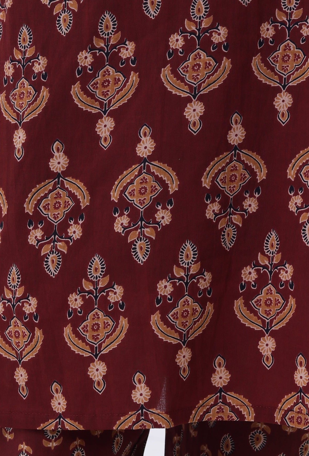 Red & Multicolor Cotton Block Printed Kurta サイズ S