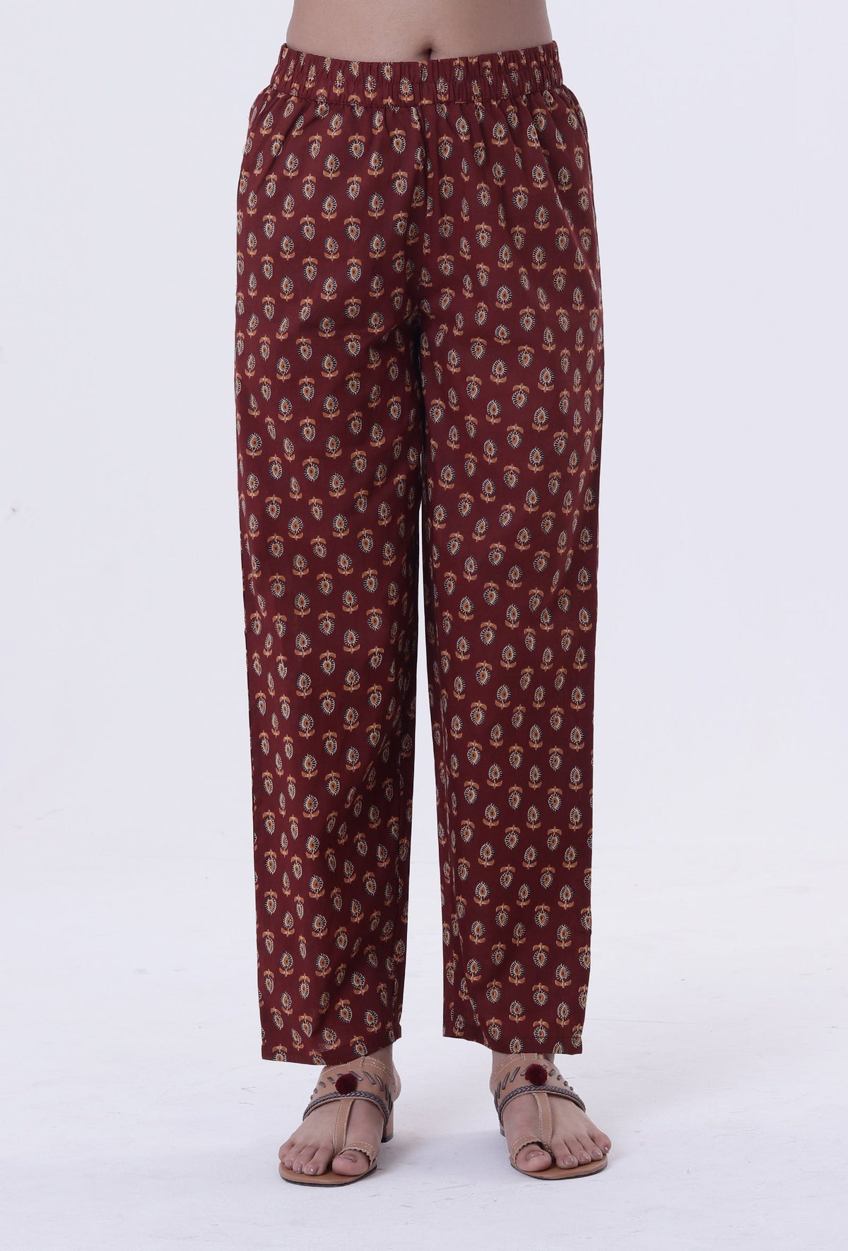 Red & Multicolor Cotton Block Printed Pant サイズ XS