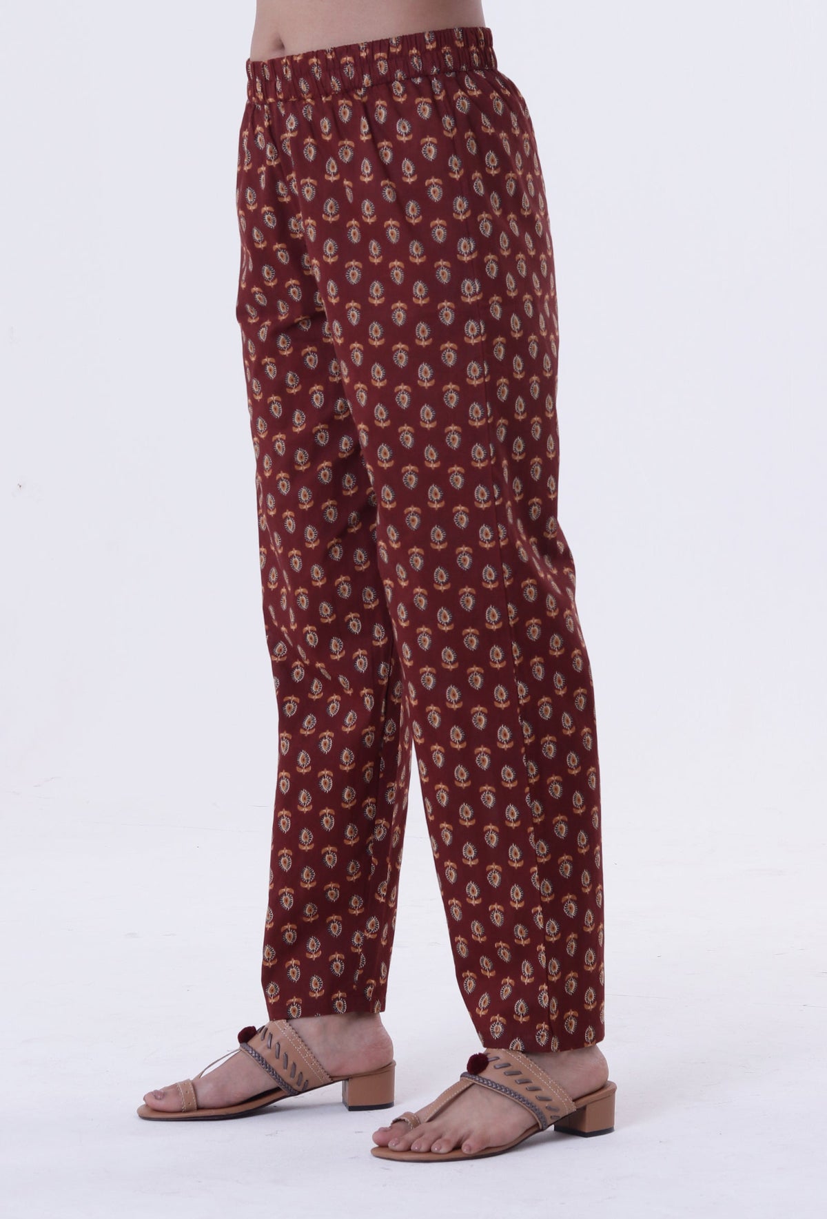 Red & Multicolor Cotton Block Printed Pant サイズ XS