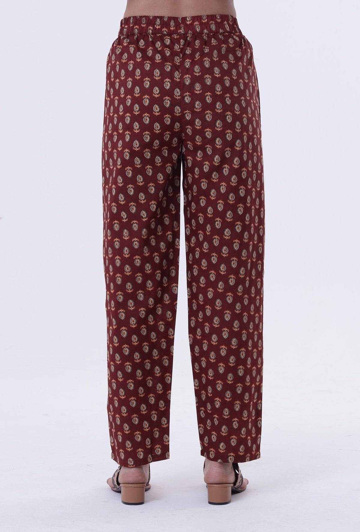 Red & Multicolor Cotton Block Printed Pant サイズ XS