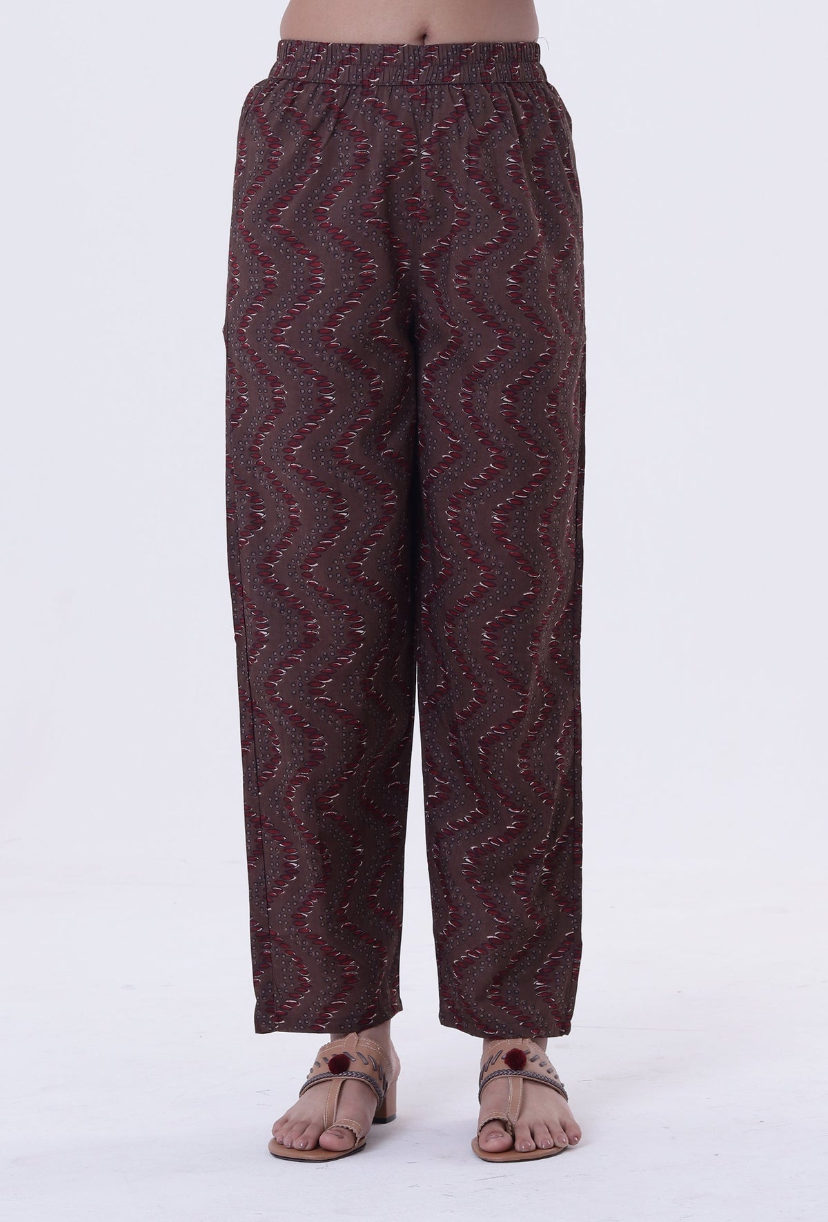 Woody Brown & White Cotton Block Printed Pant サイズ XS