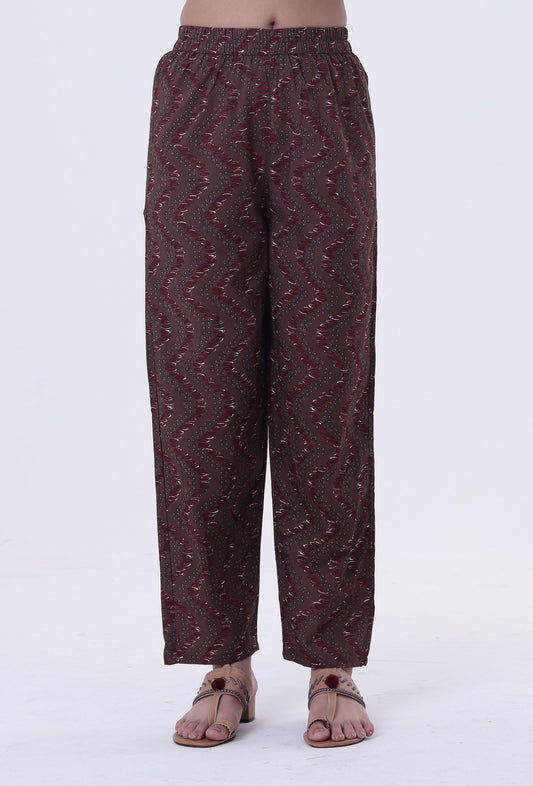 Woody Brown & White Cotton Block Printed Pant サイズ XS
