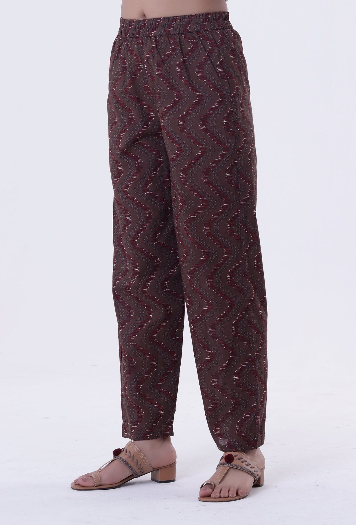 Woody Brown & White Cotton Block Printed Pant サイズ XS