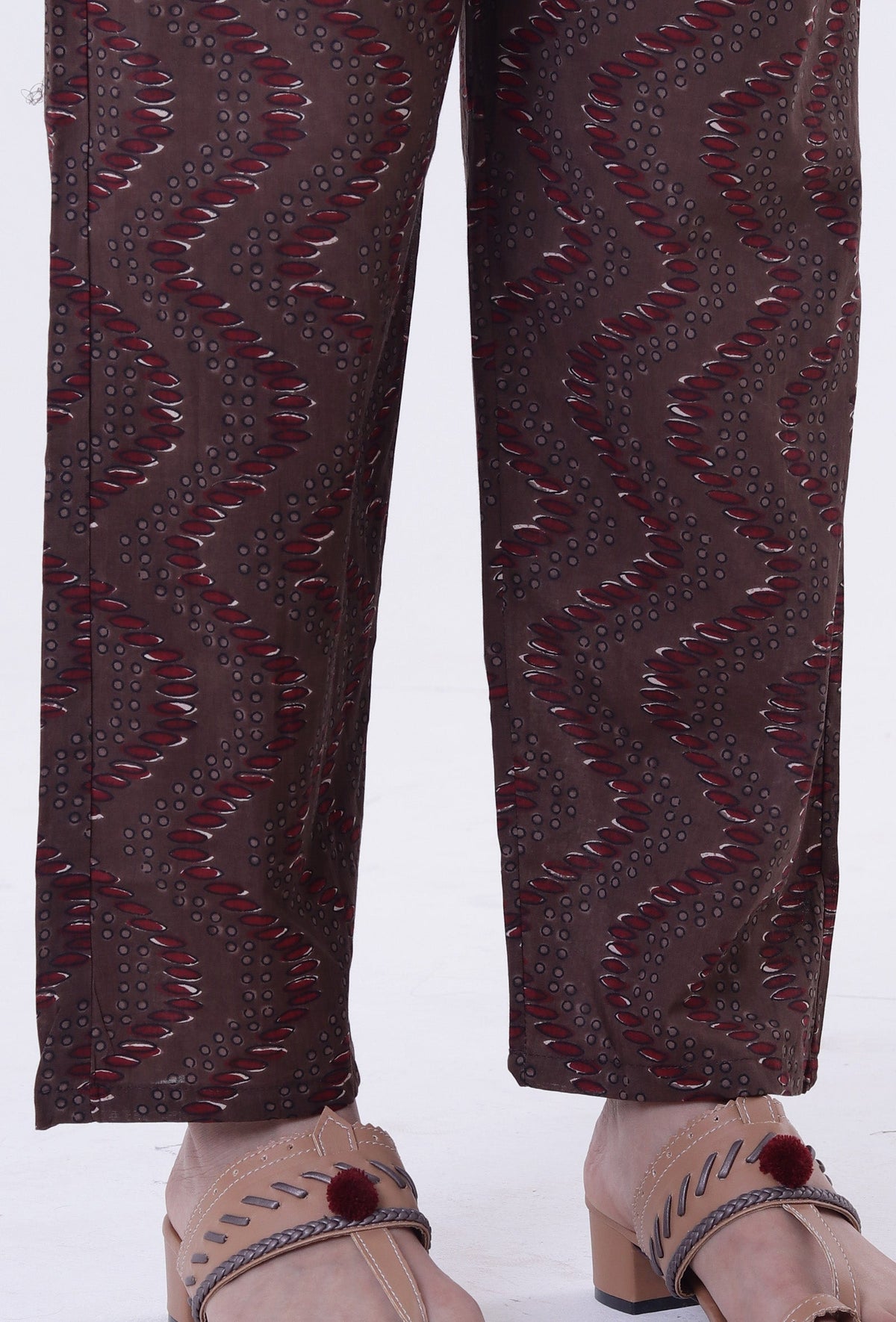 Woody Brown & White Cotton Block Printed Pant サイズ XS