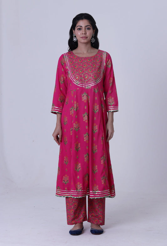 Cerise Pink Cotton Rayon Kurta サイズ XL