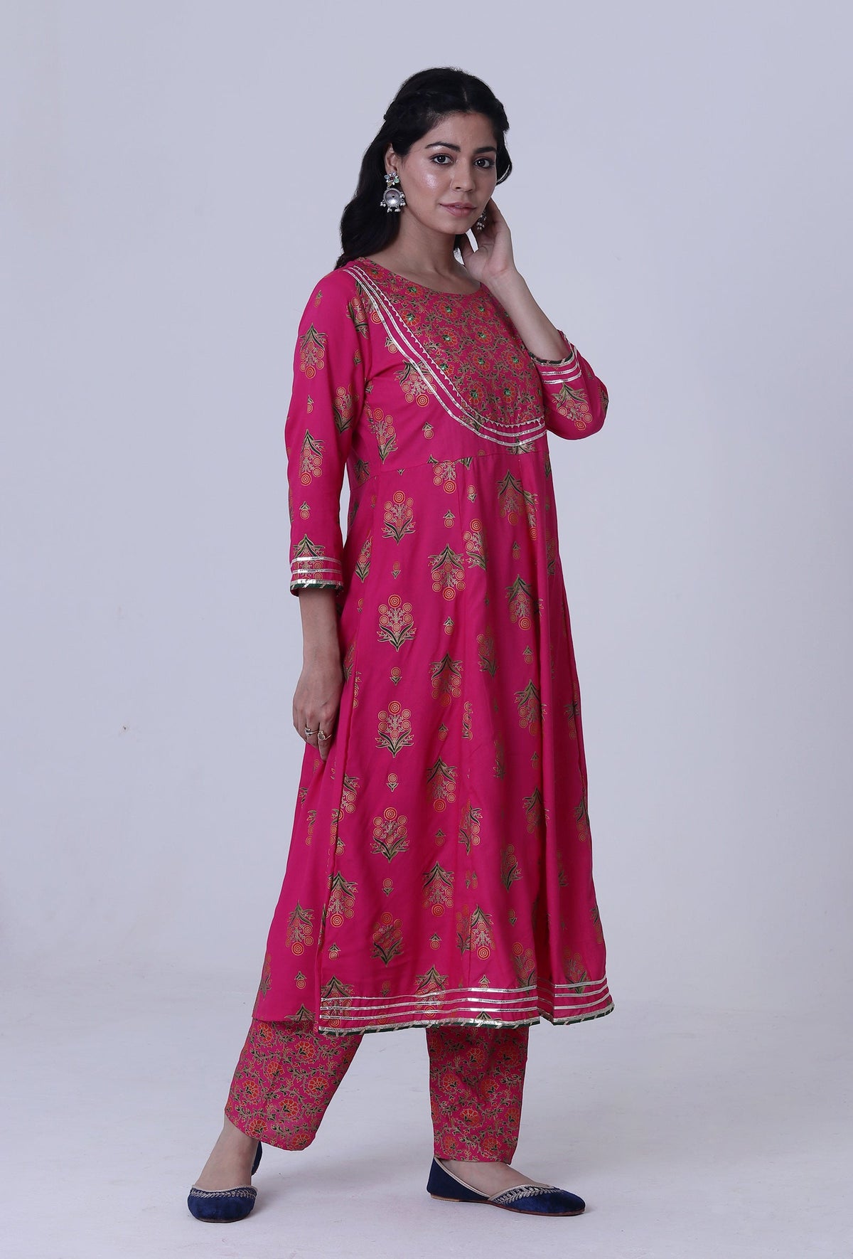Cerise Pink Cotton Rayon Kurta サイズ XL
