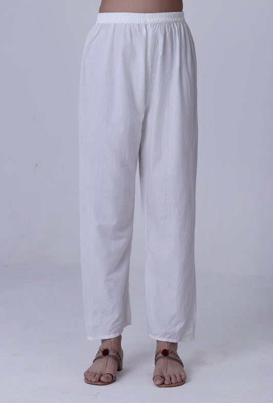 White Cotton Chikankari Laces Pant サイズ L