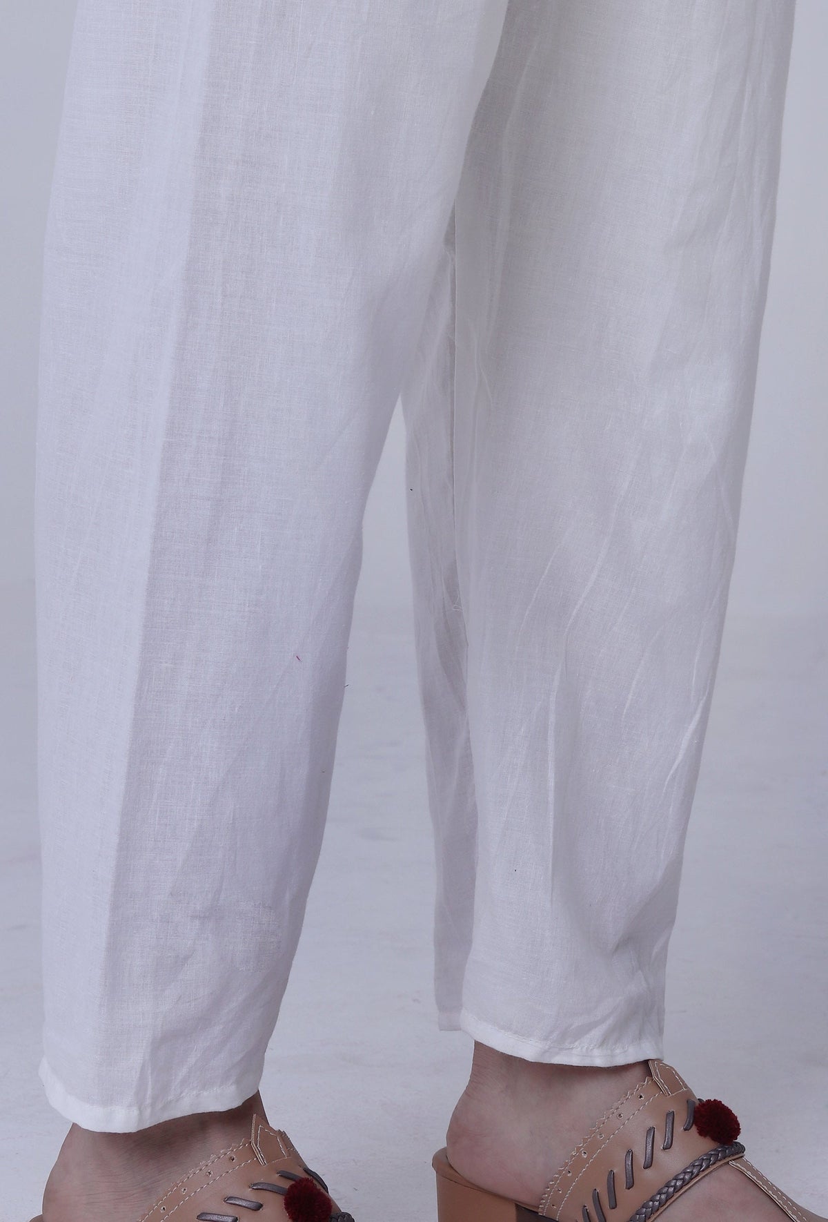 White Cotton Chikankari Laces Pant サイズ L
