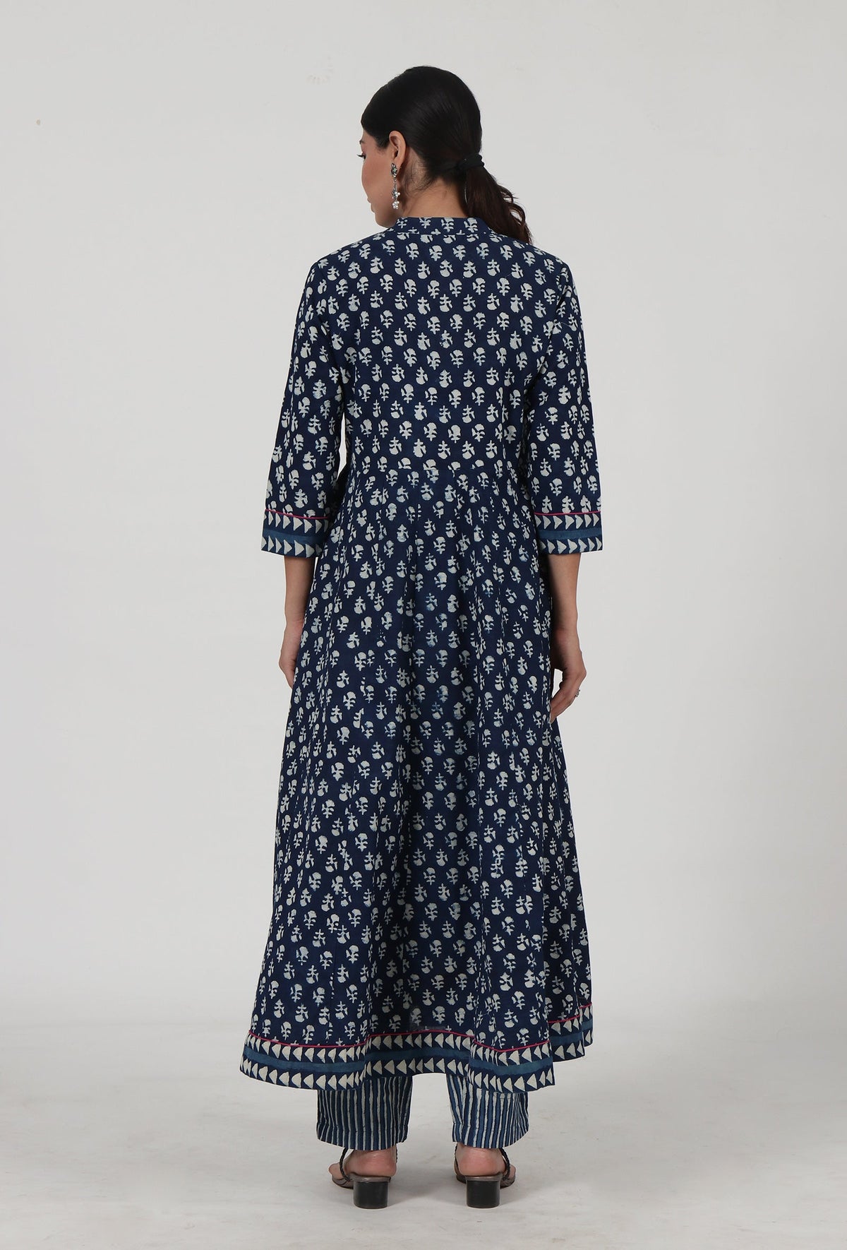 Indigo Printed Blue Cotton Anarkali (Design 2) サイズ XS