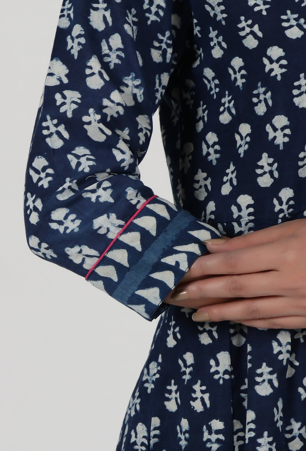 Indigo Printed Blue Cotton Anarkali (Design 2) サイズ XS