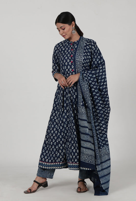 Indigo Printed Blue Cotton Dupatta