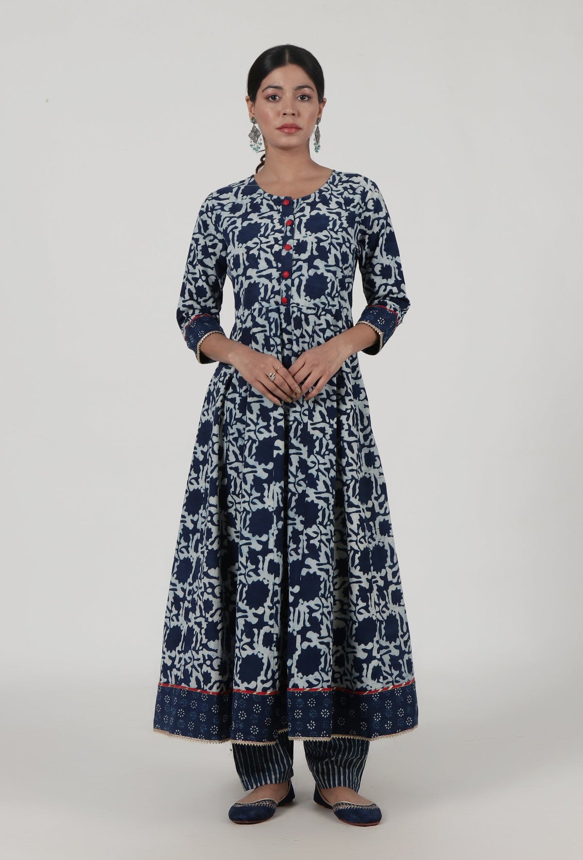 Indigo Printed Blue Cotton Anarkali サイズ XS