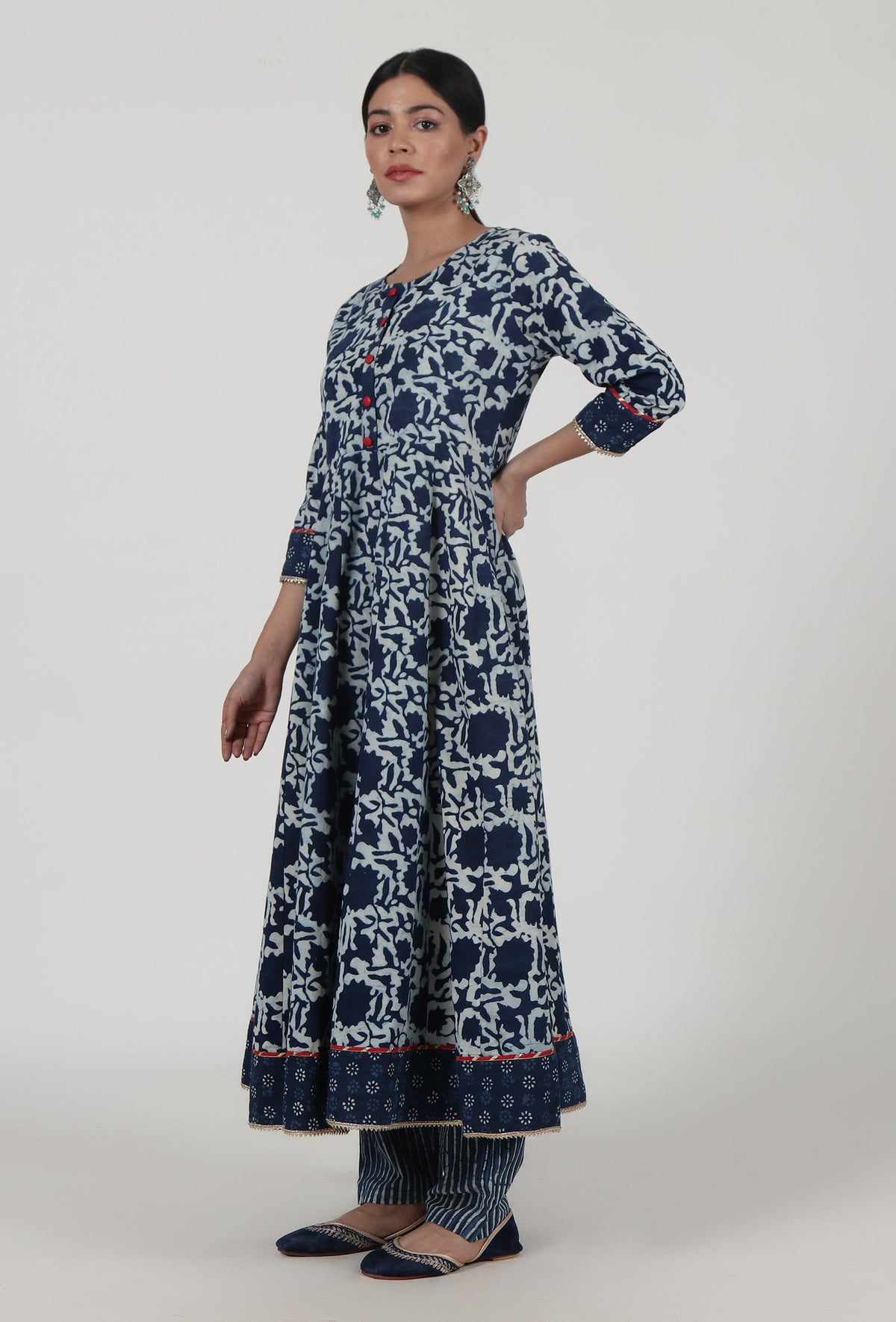 Indigo Printed Blue Cotton Anarkali サイズ XS