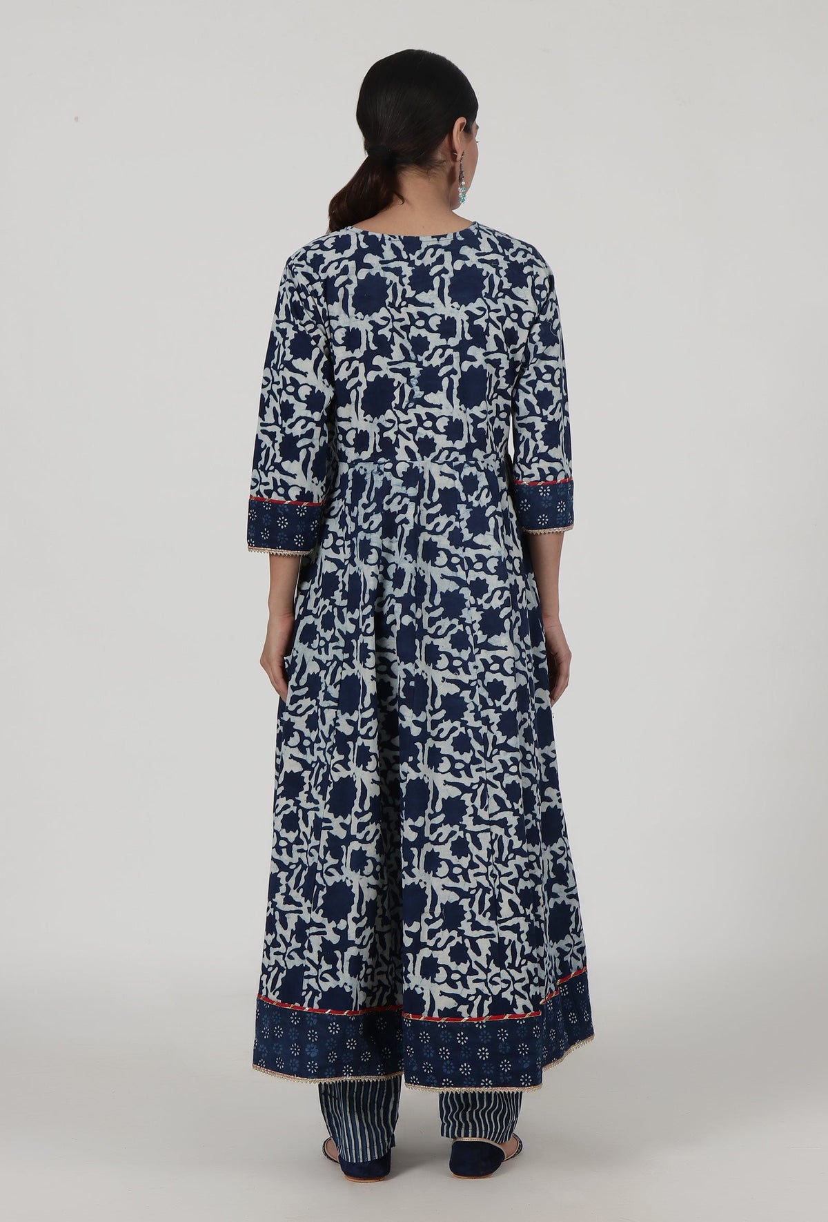Indigo Printed Blue Cotton Anarkali サイズ XS