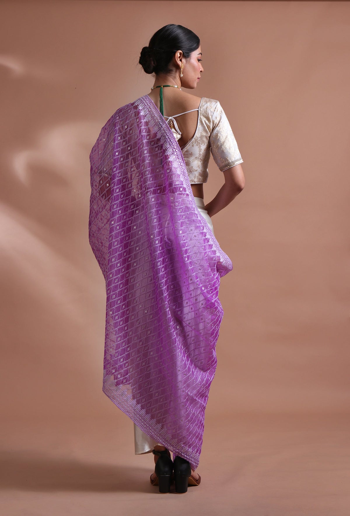 Light Purple Color Silk Organza Embroidered Dupatta