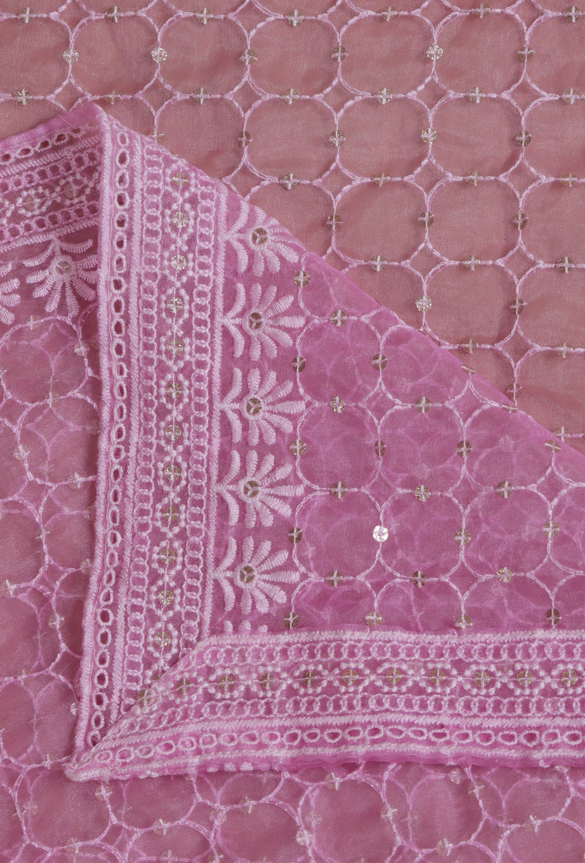 Light Pink Color Silk Organza Embroidered Dupatta
