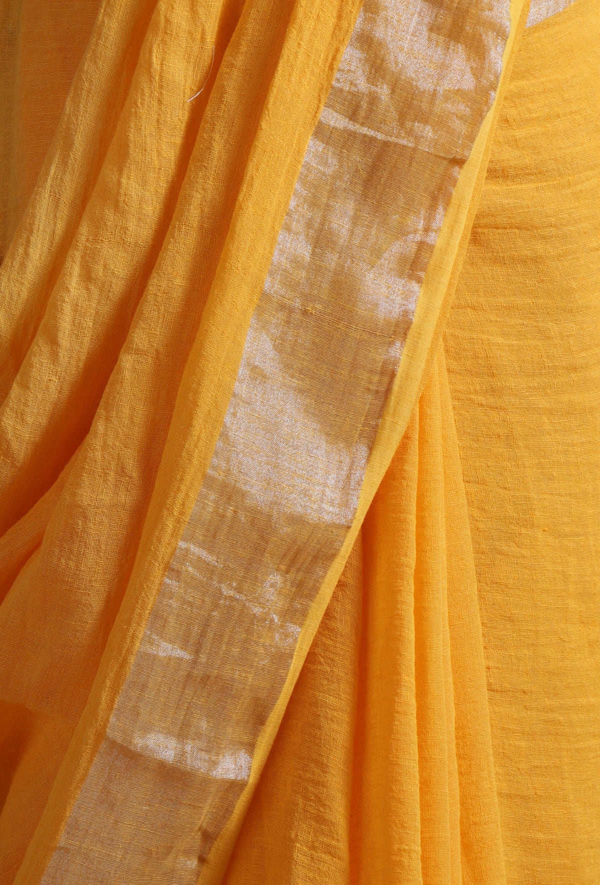 Marigold Yellow Cotton Linen Saree with Contrast Unstitched Blouse