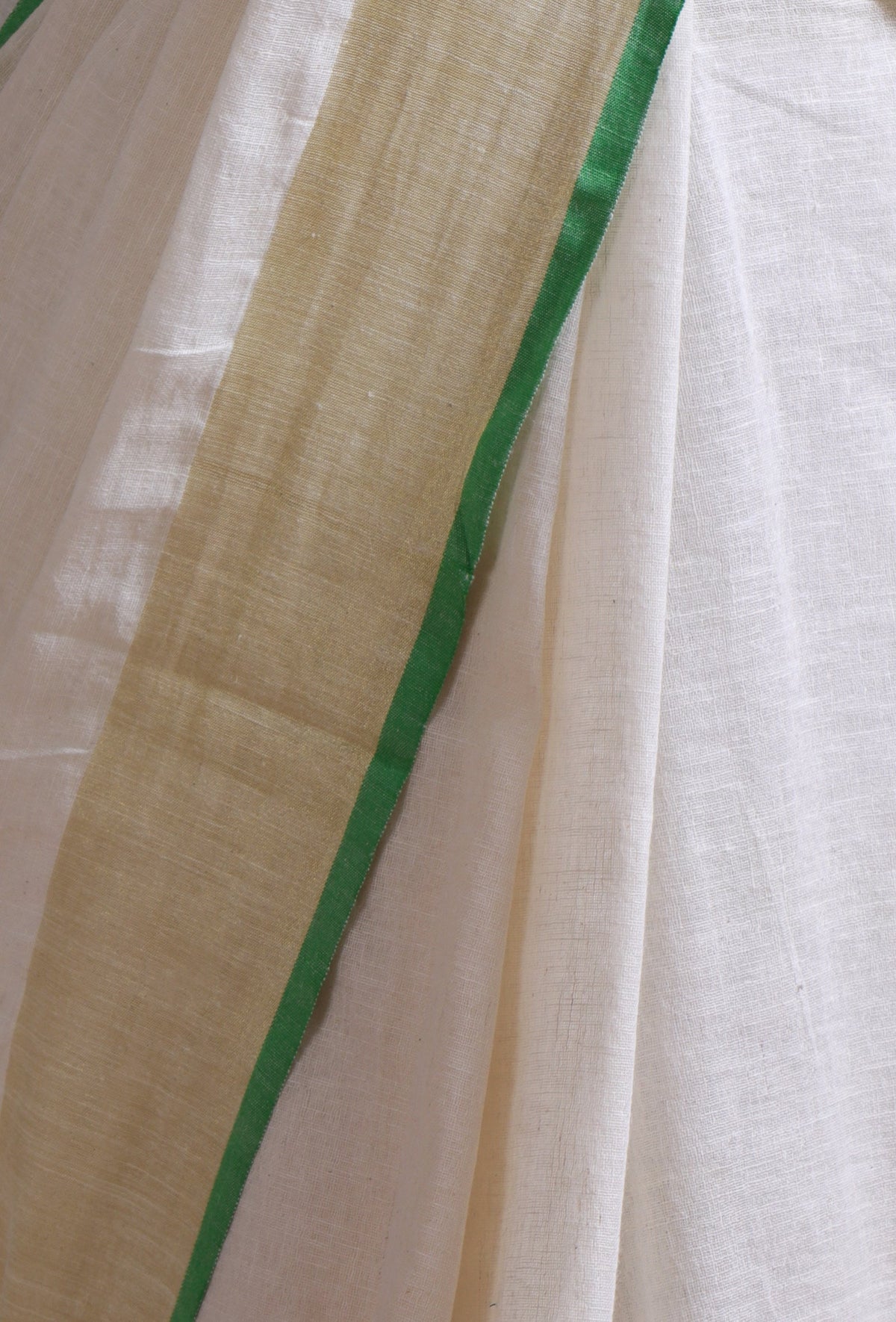 Off-White Cotton Linen Saree with Gold Border & Unstitched Blouse