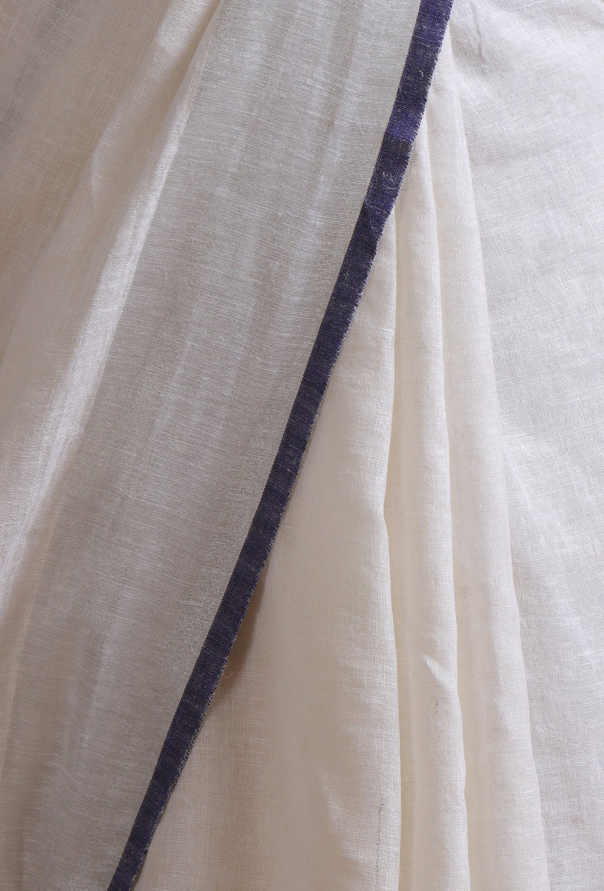 Handcrafted Off-White & Blue Cotton Linen Saree With Unstitched Blouse