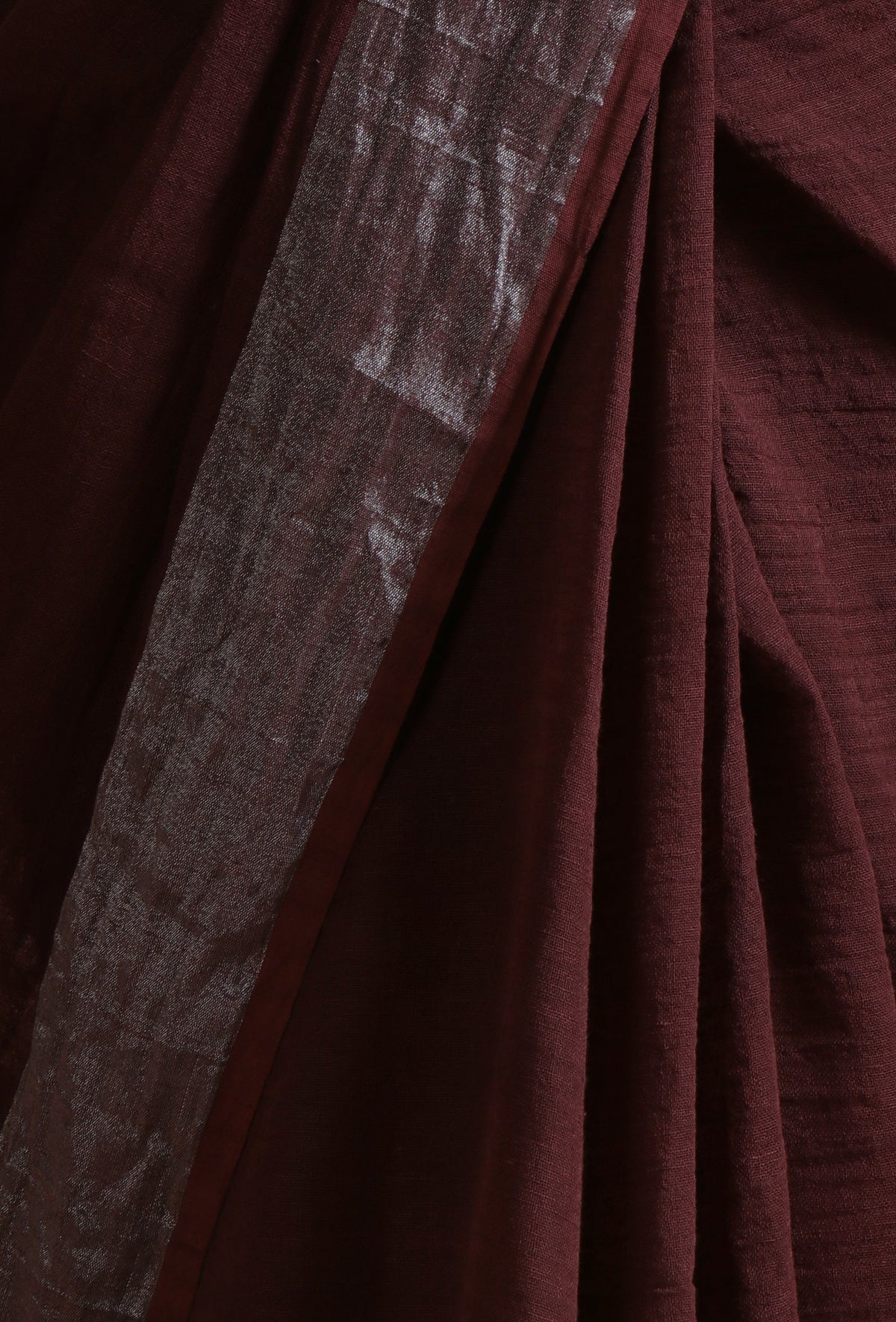Deep Brown Cotton Linen Saree with Metallic Border & Unstitched Blouse