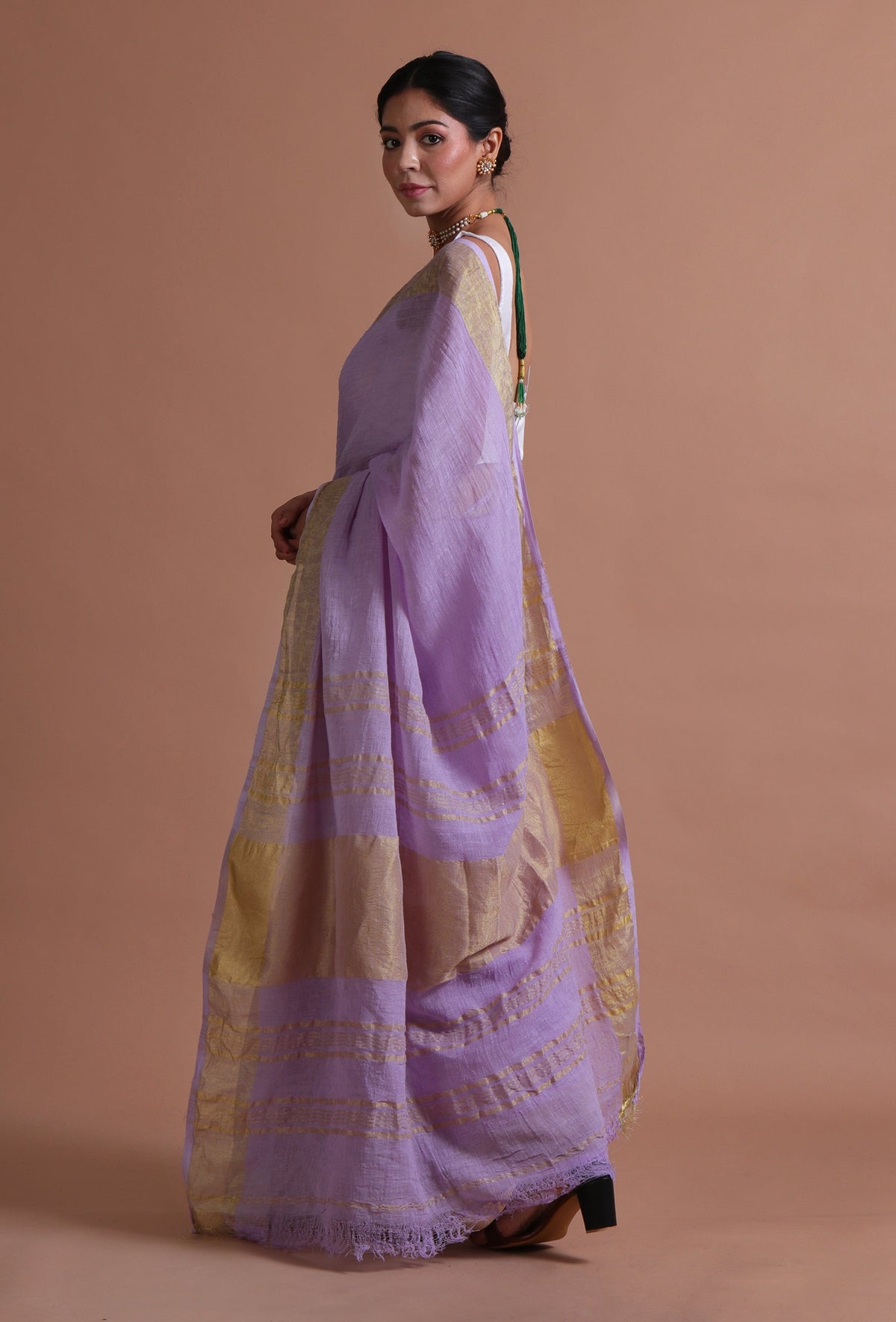 Light Purple Cotton Linen Saree With Unstitched Blouse