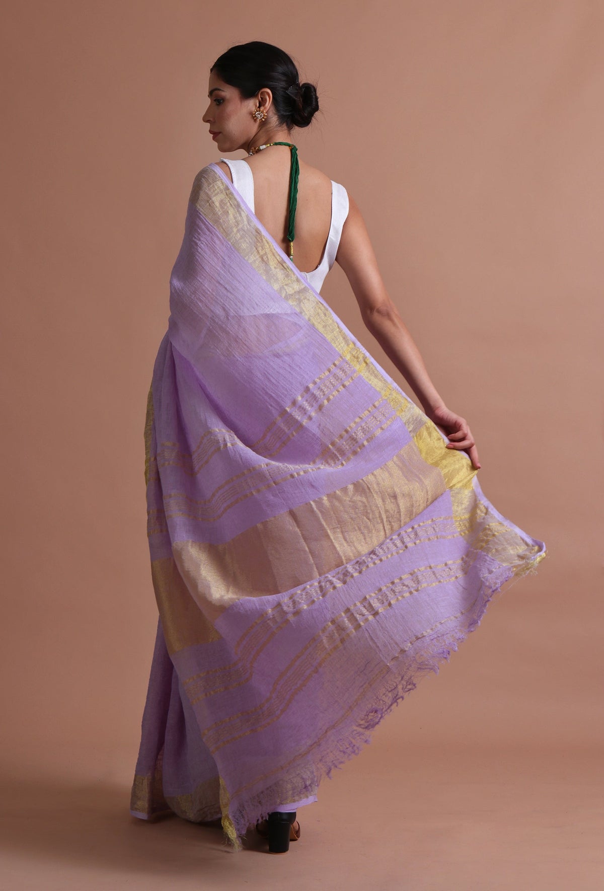 Light Purple Cotton Linen Saree With Unstitched Blouse