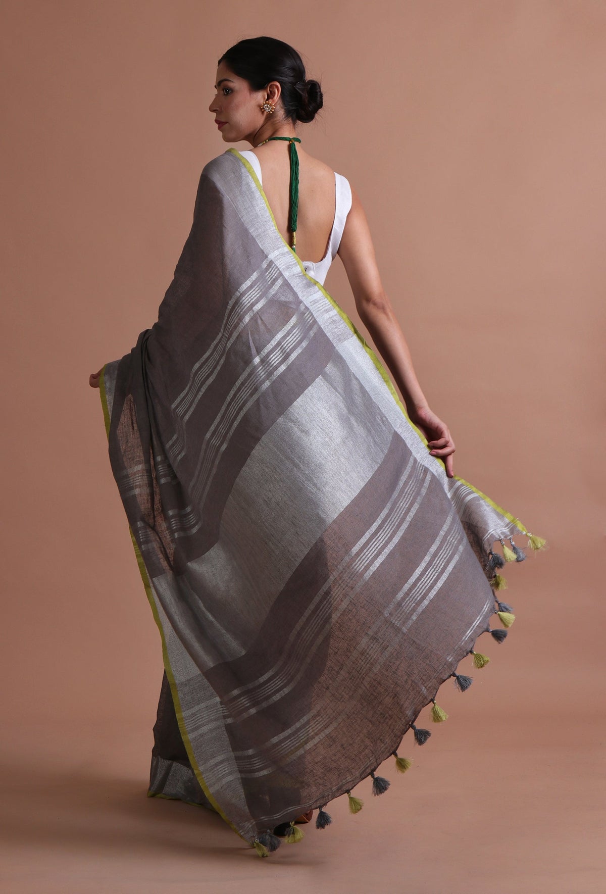 Grey Cotton Linen Saree with Unstitched Blouse