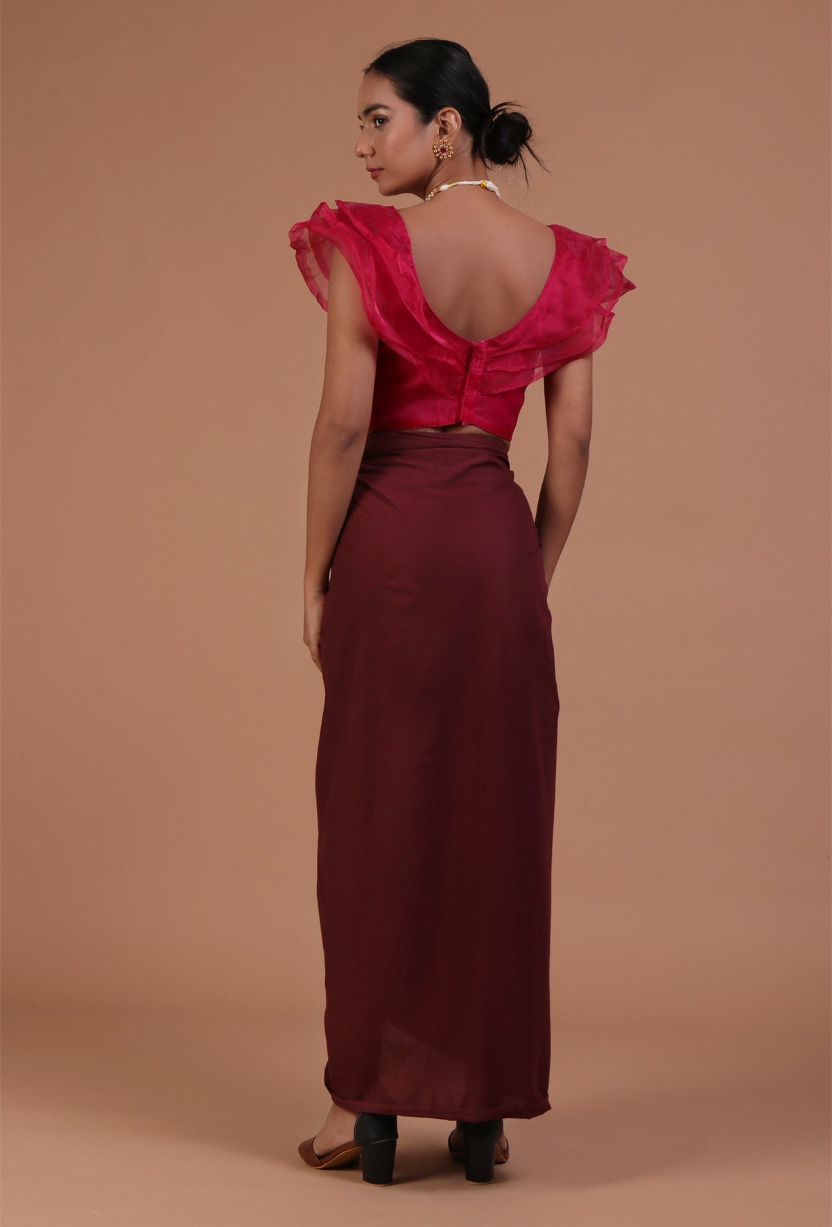 Dark Pink Color Organza Plain Blouse サイズ S