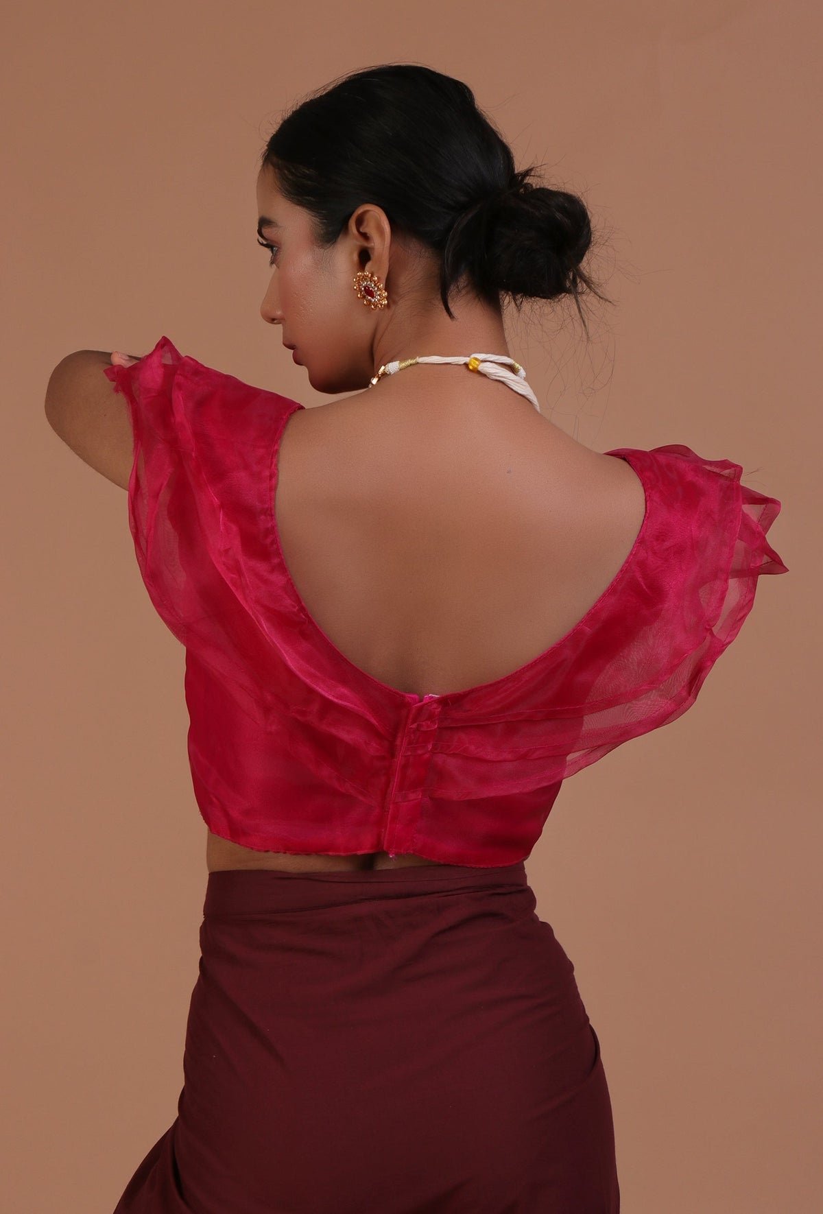 Dark Pink Color Organza Plain Blouse サイズ S