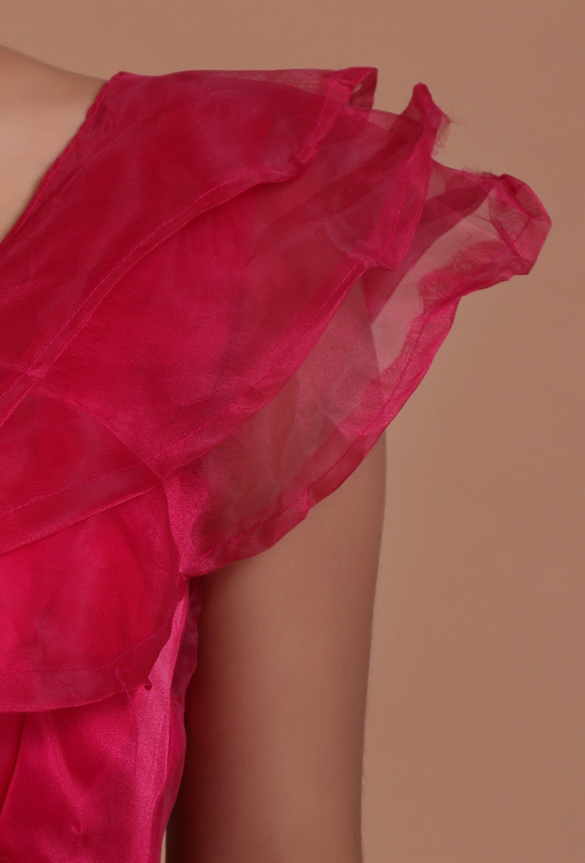 Dark Pink Color Organza Plain Blouse サイズ S