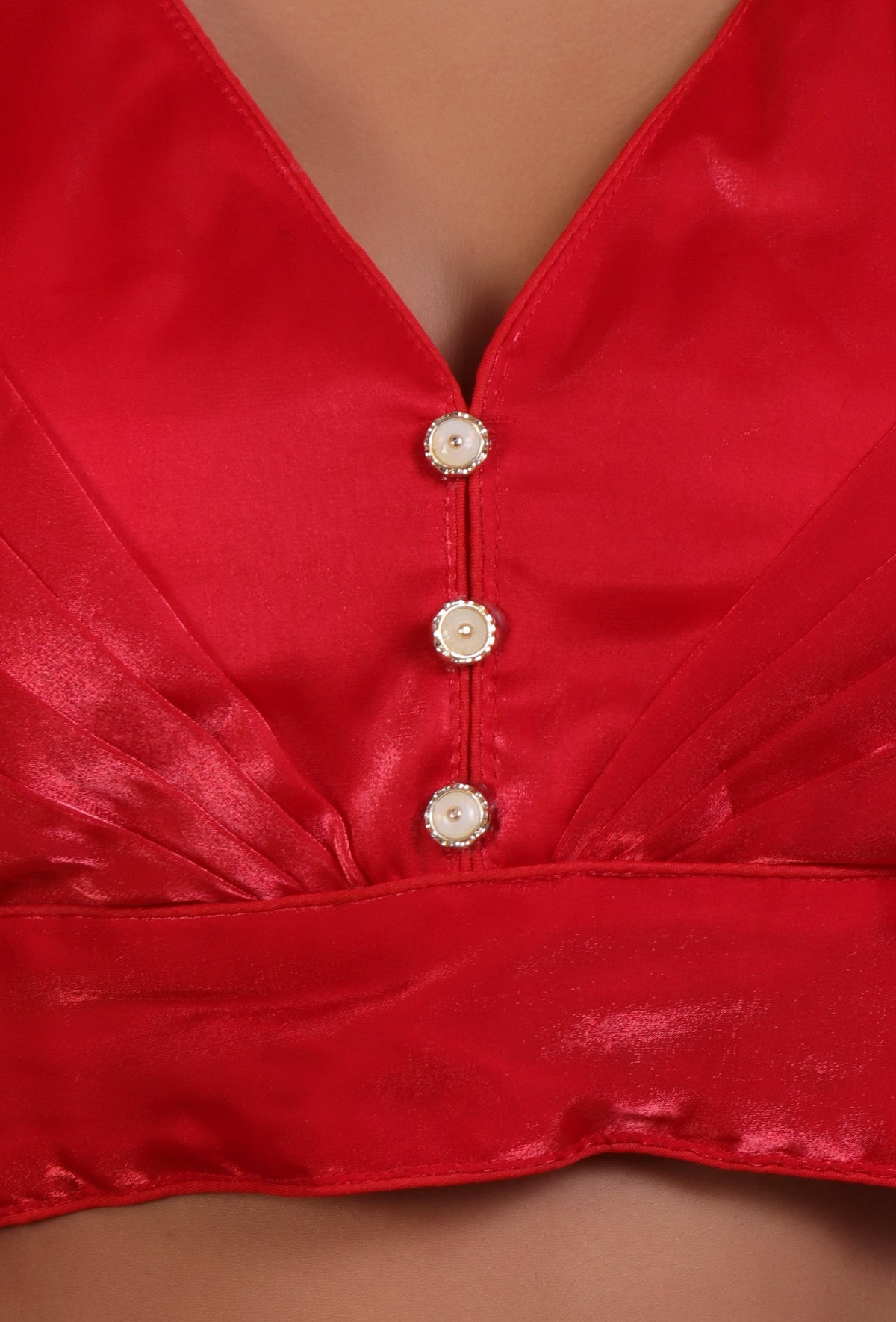 Red Color Raw Silk Plain Blouse サイズ S