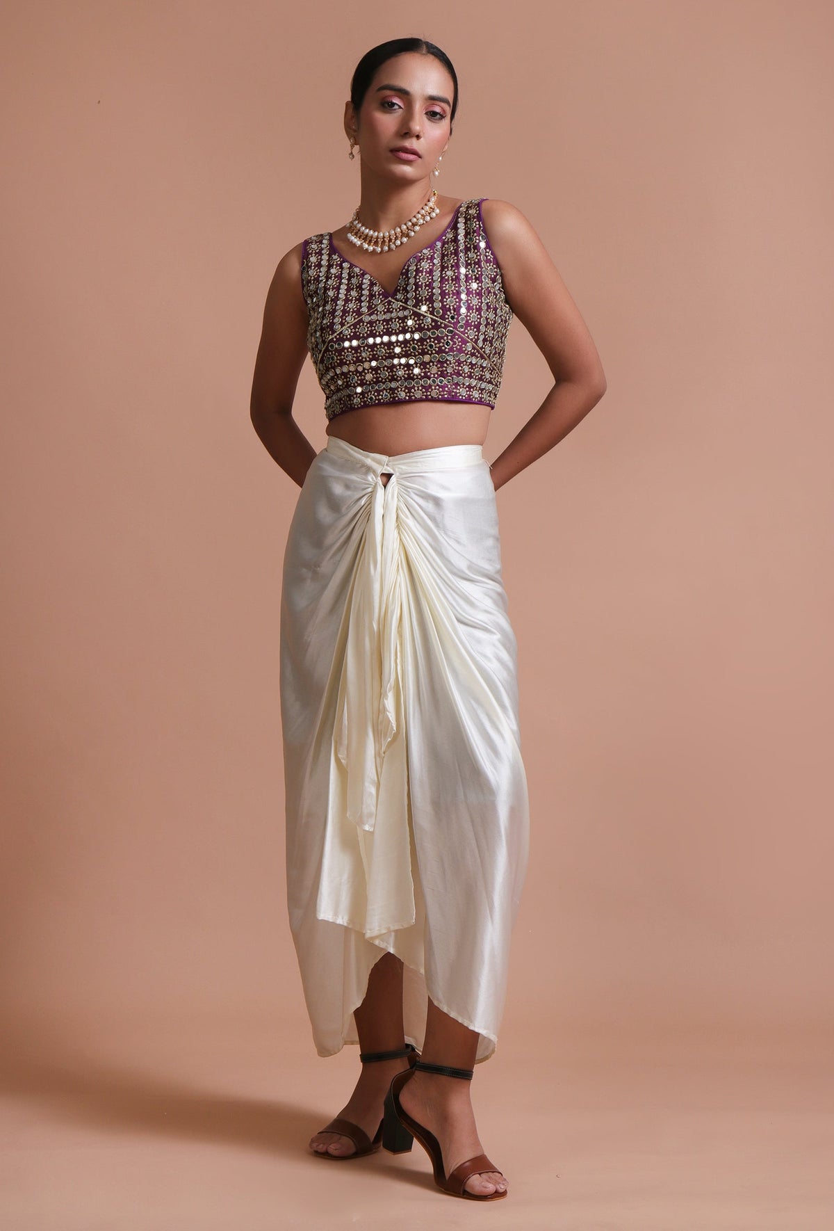 Light Purple Color Raw Silk Mirror Work Blouse サイズ S