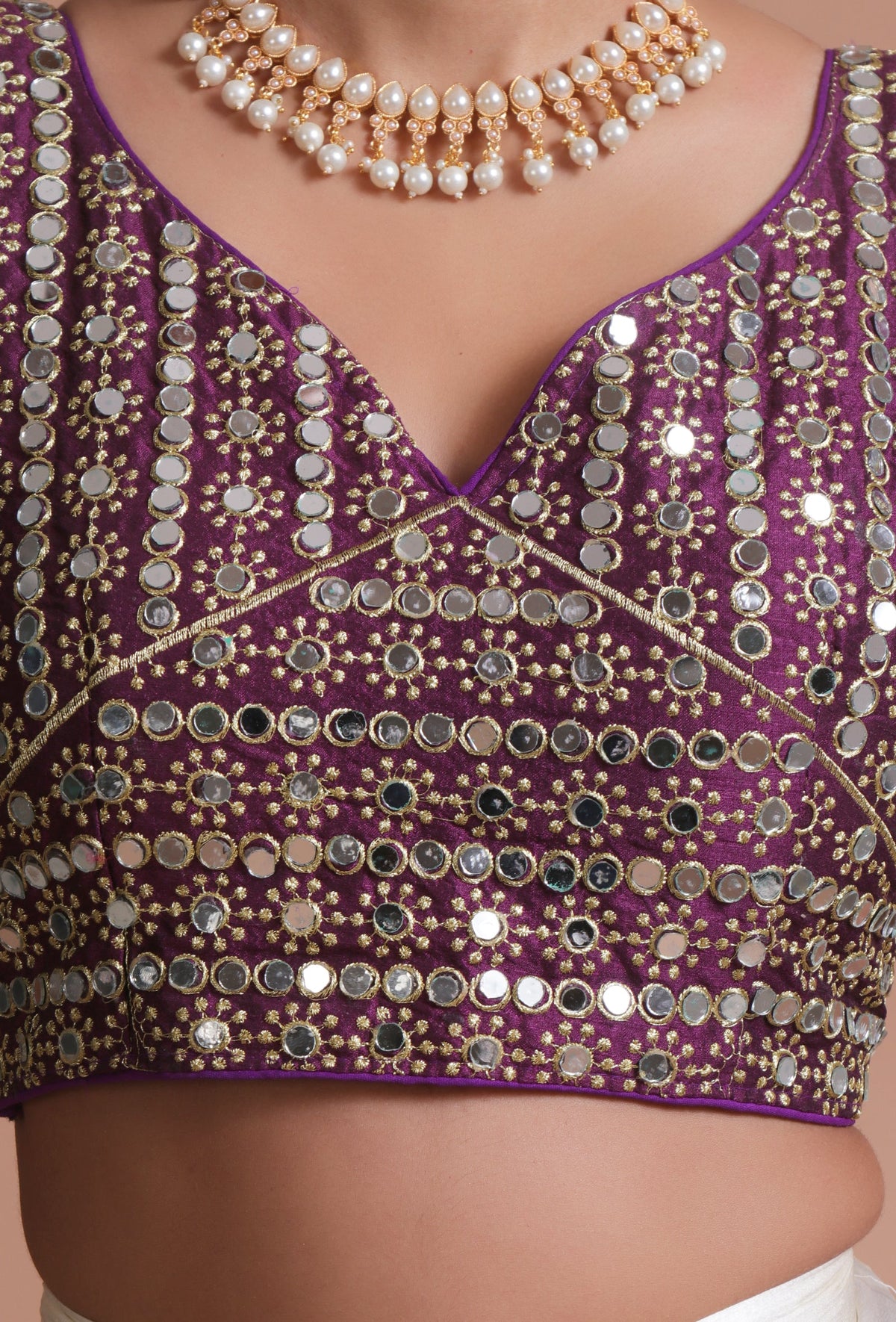 Light Purple Color Raw Silk Mirror Work Blouse サイズ S