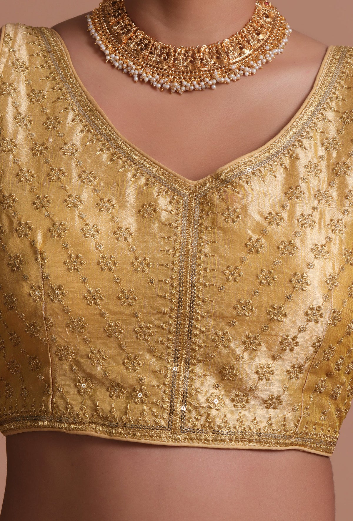 Golden Color Raw Silk Embroidered Blouse サイズ S