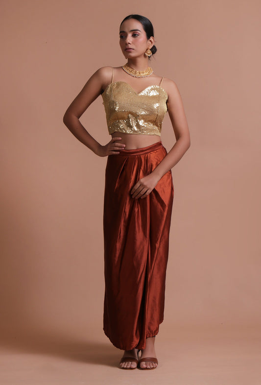 Golden Color Raw Silk Sitara Work Blouse サイズ S