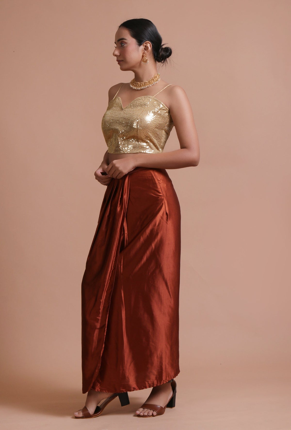 Golden Color Raw Silk Sitara Work Blouse サイズ S