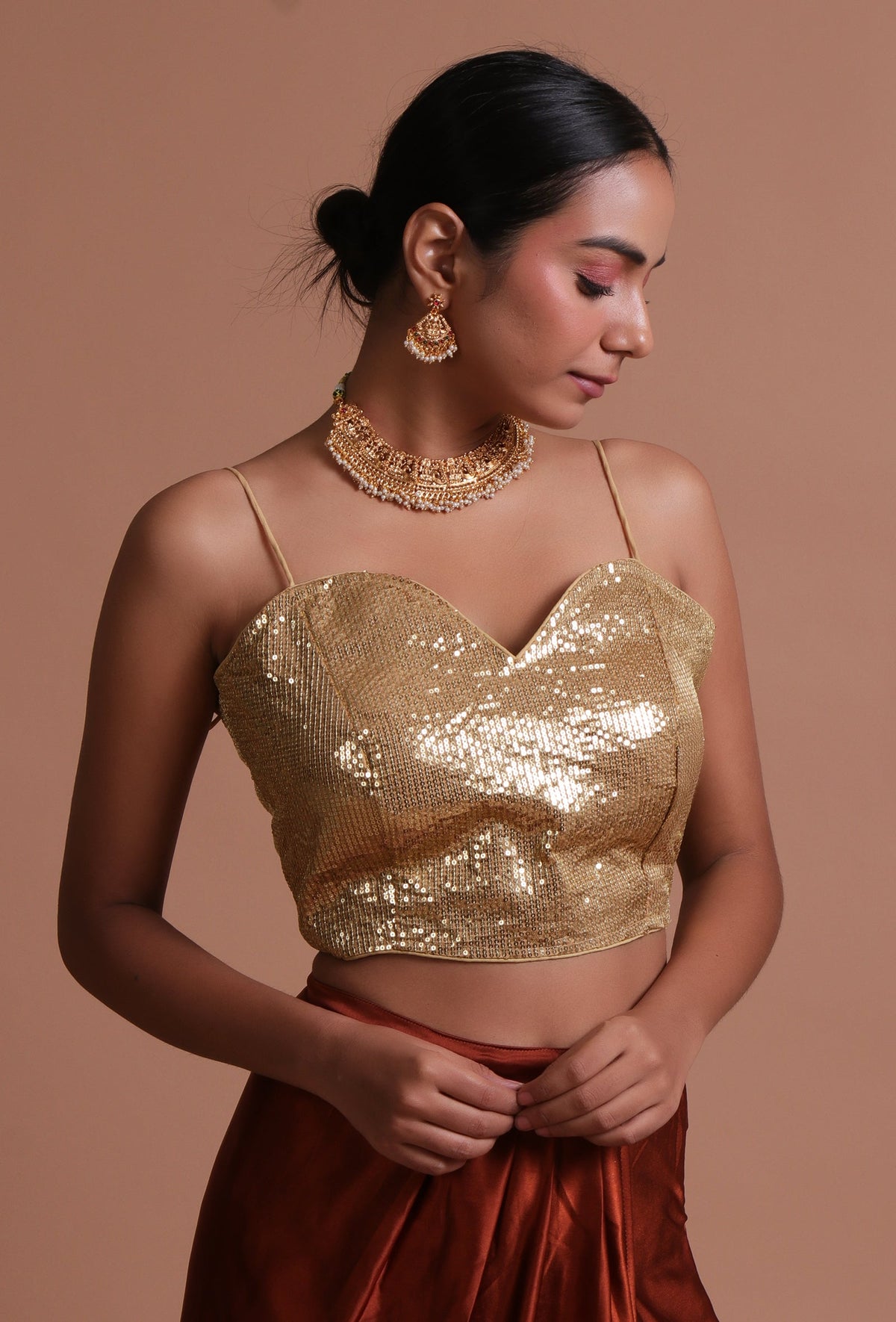 Golden Color Raw Silk Sitara Work Blouse サイズ S