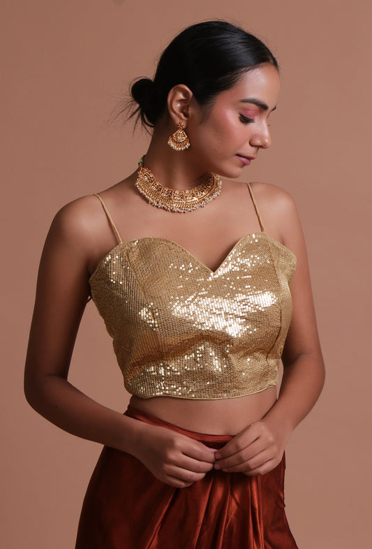 Golden Color Raw Silk Sitara Work Blouse サイズ S
