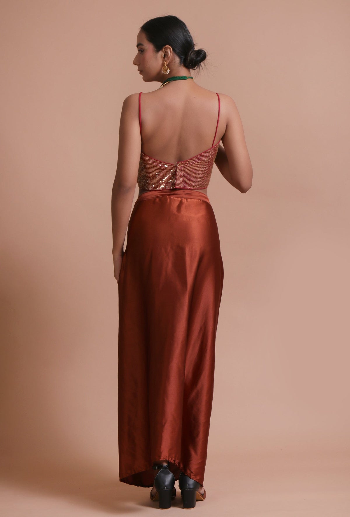 Red Color Raw Silk Sitara Work Blouse サイズ S