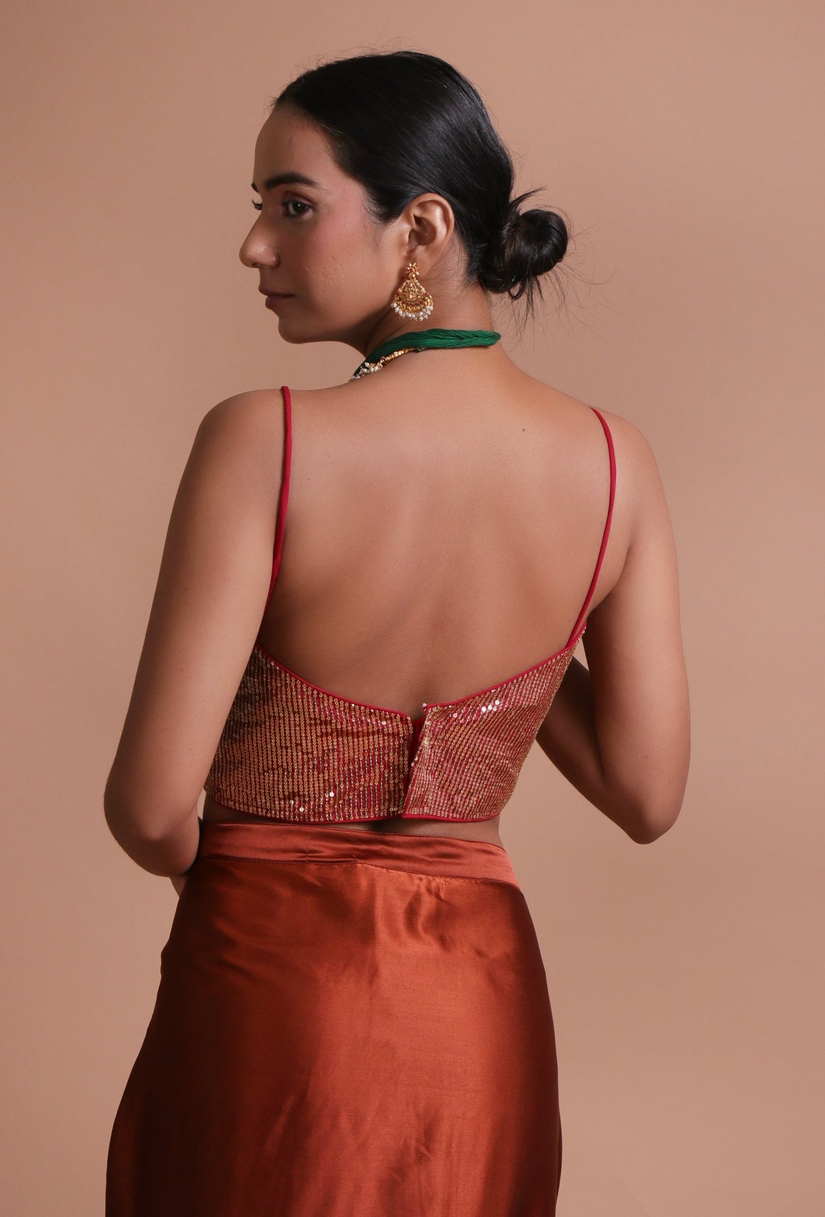 Red Color Raw Silk Sitara Work Blouse サイズ S