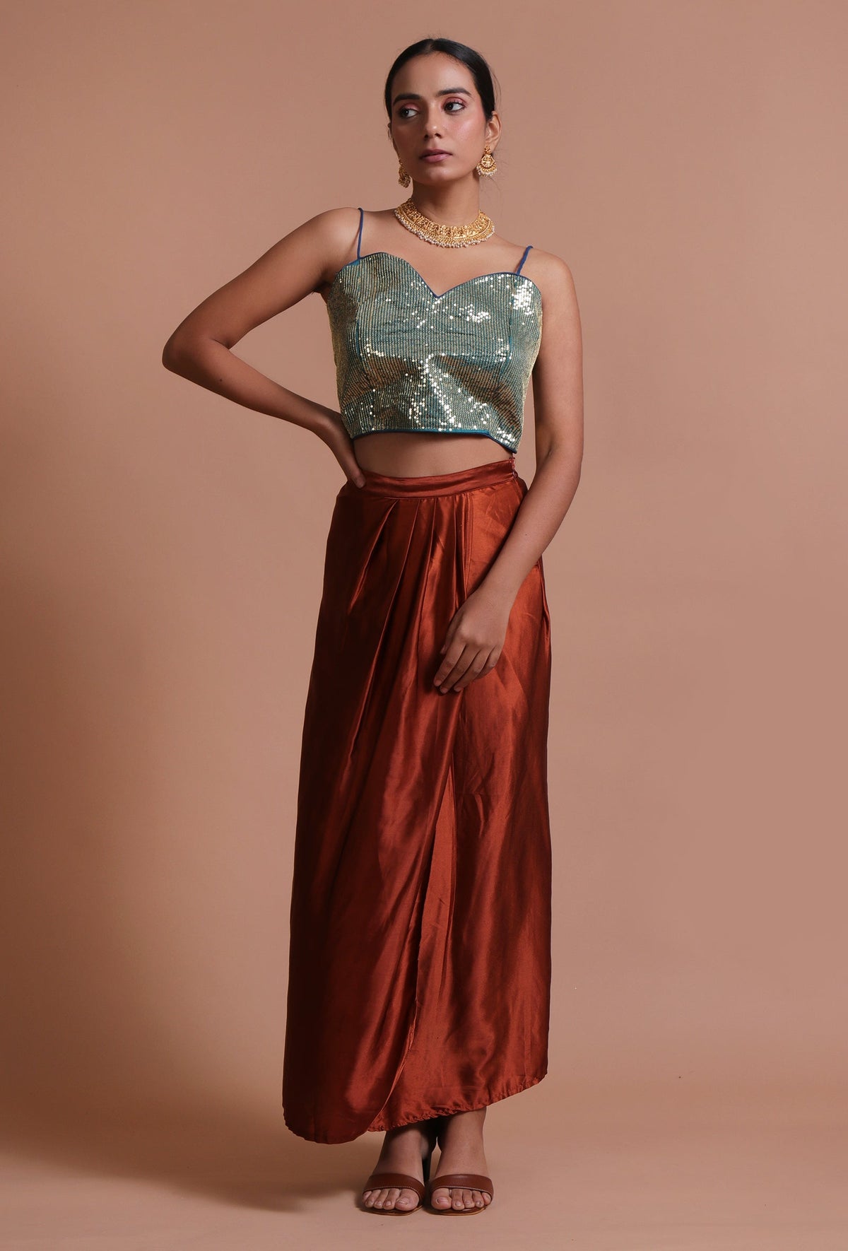 Green Color Raw Silk Sitara Work Blouse サイズ S
