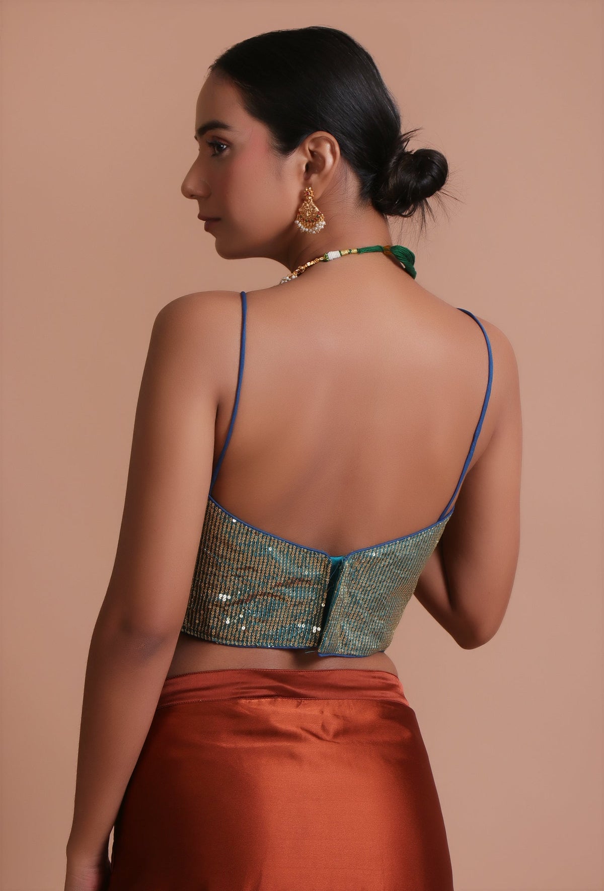 Green Color Raw Silk Sitara Work Blouse サイズ S