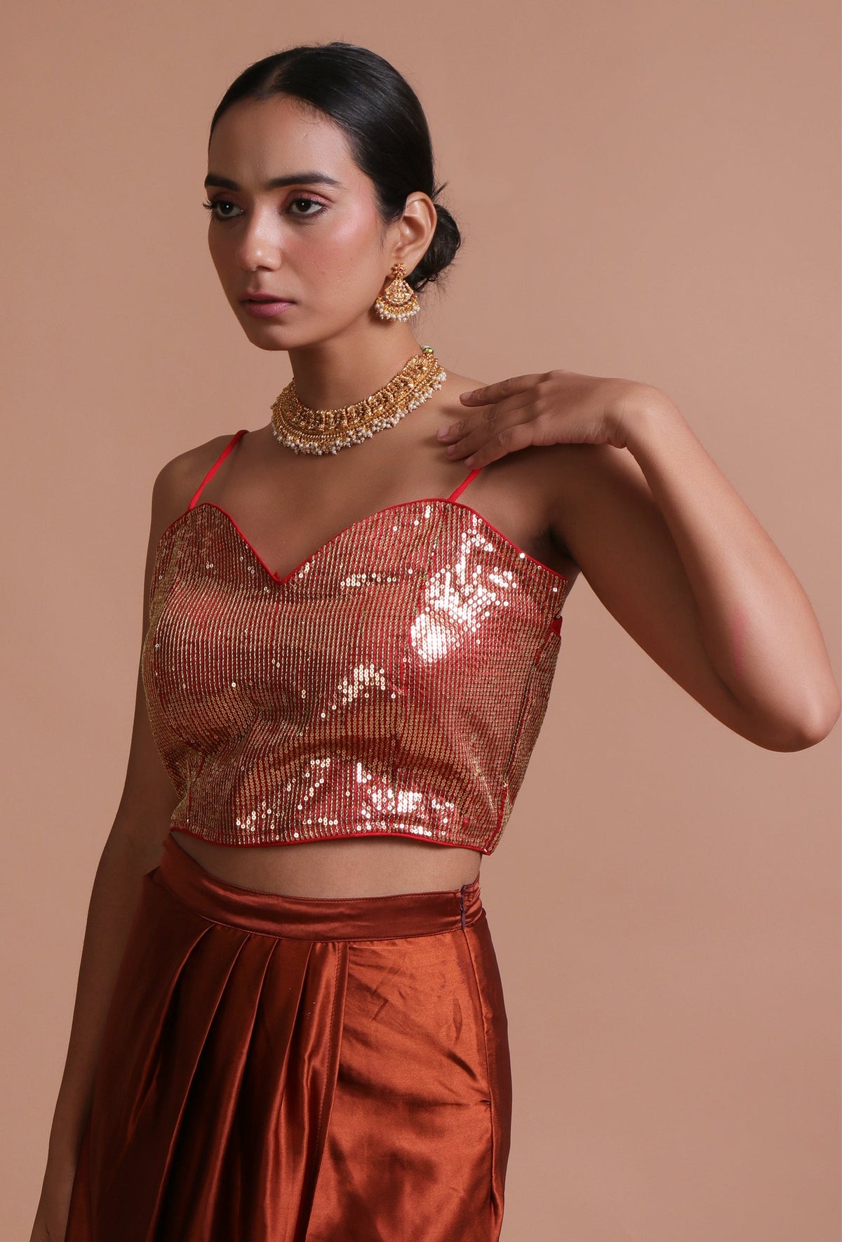 Pink Color Raw Silk Sitara Work Blouse サイズ S